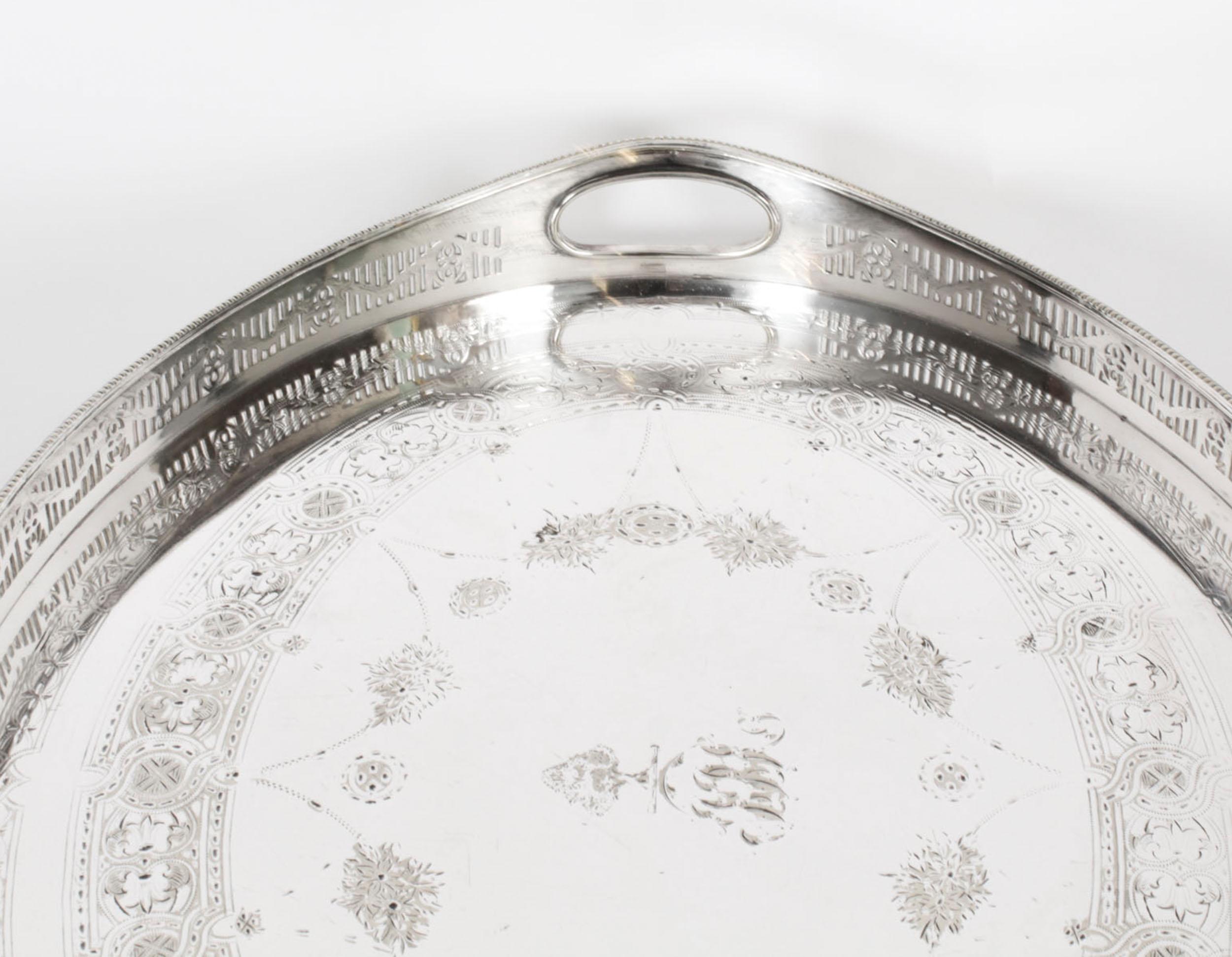 Antique Victorian Oval Silver Plated Gallery Tray 19th Century 11