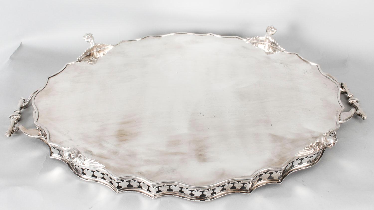 Antique Victorian Oval Silver Plated Gallery Tray, 19th Century 11