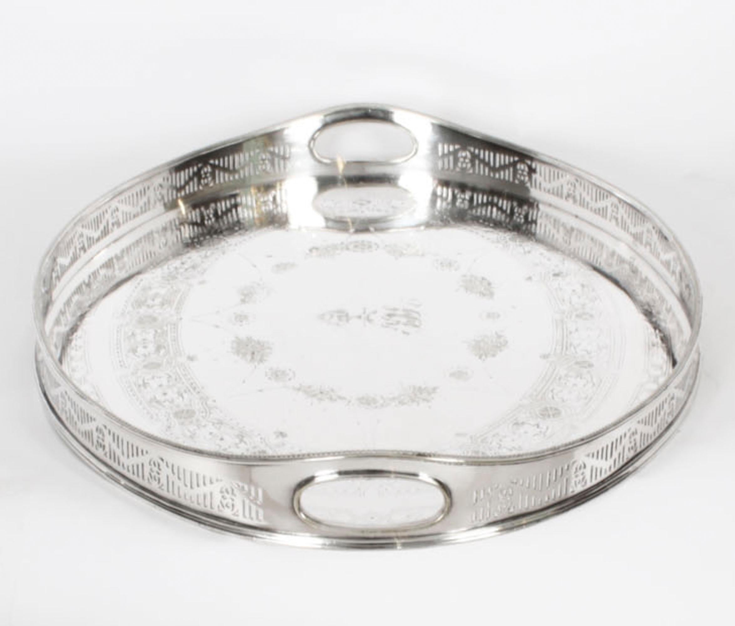 Antique Victorian Oval Silver Plated Gallery Tray 19th Century 12