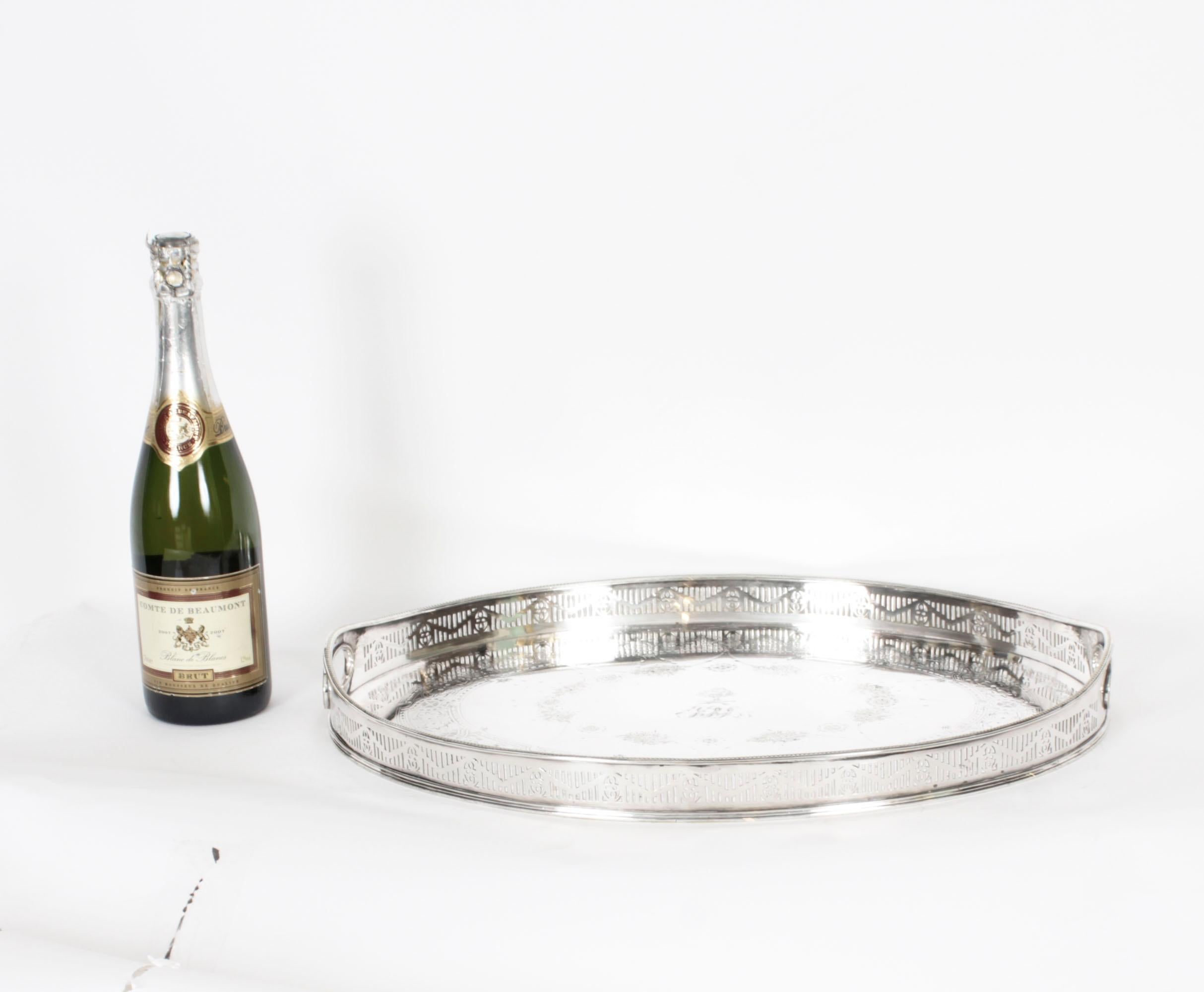 Antique Victorian Oval Silver Plated Gallery Tray 19th Century 15