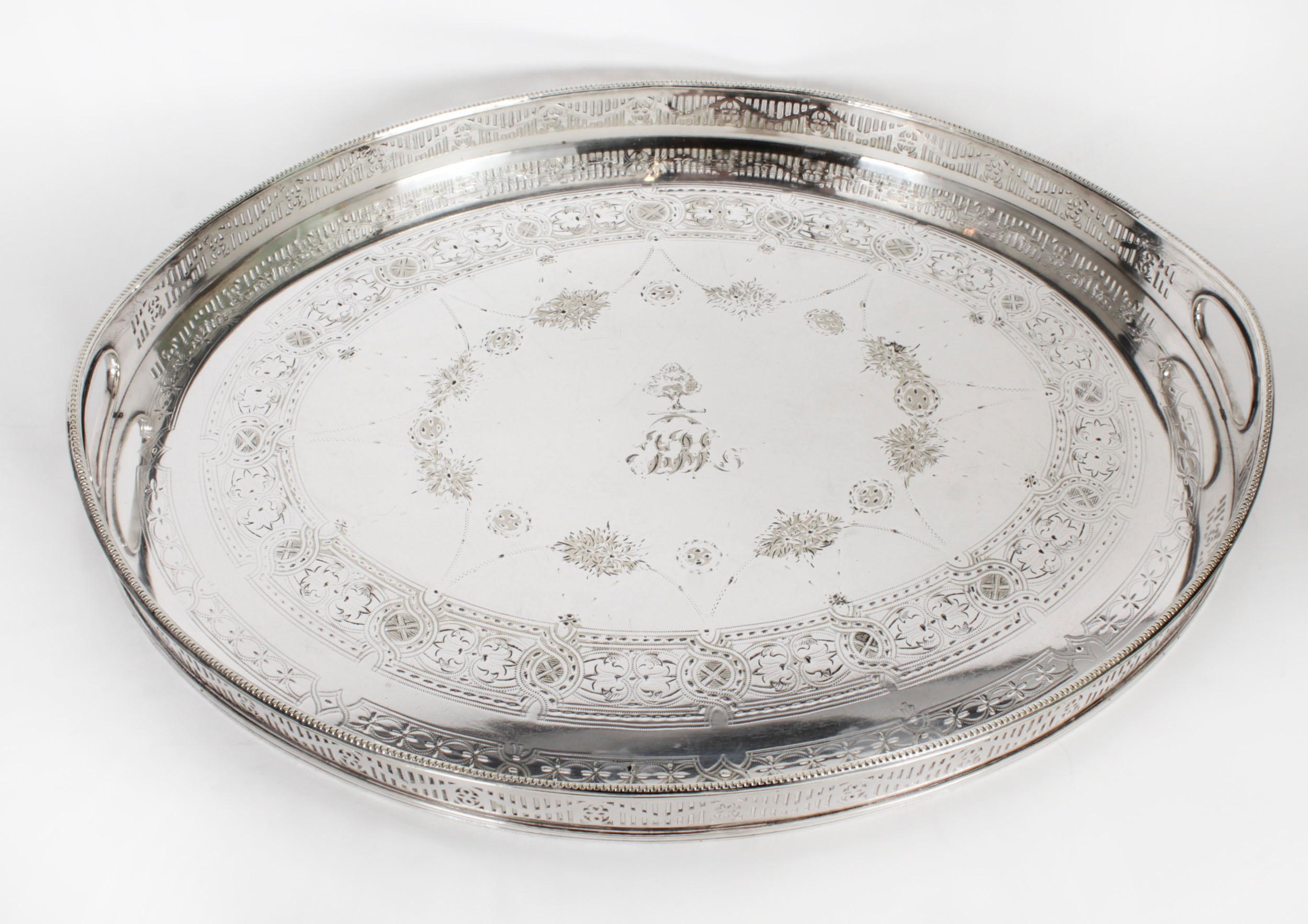 Antique Victorian Oval Silver Plated Gallery Tray 19th Century In Good Condition In London, GB