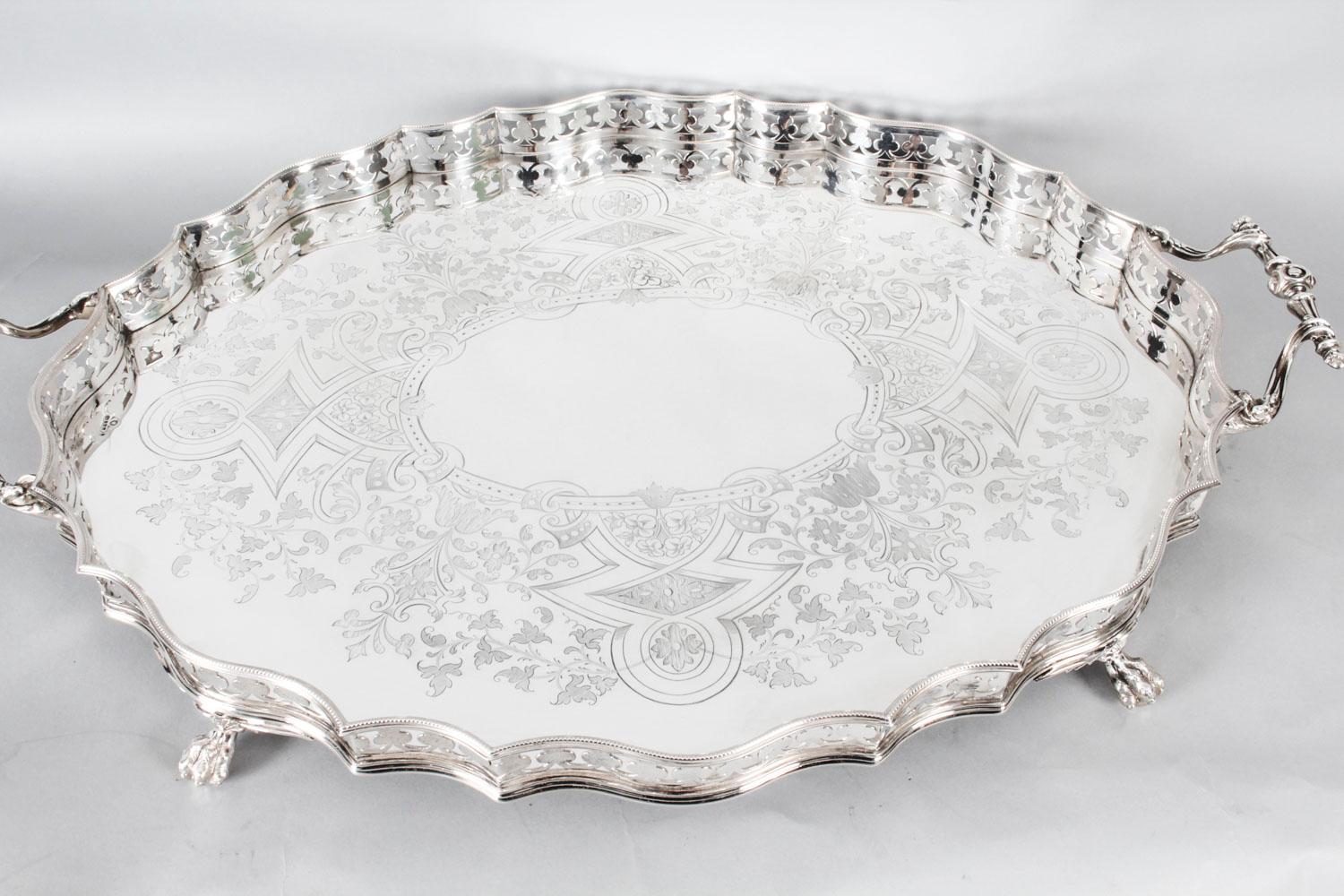 Antique Victorian Oval Silver Plated Gallery Tray, 19th Century In Good Condition In London, GB