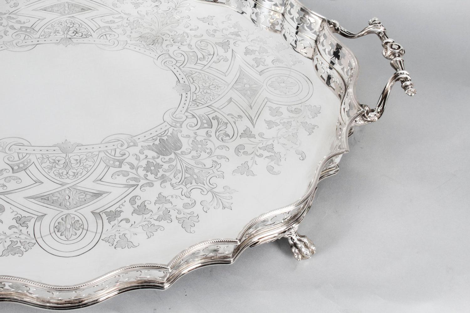 Antique Victorian Oval Silver Plated Gallery Tray, 19th Century 2