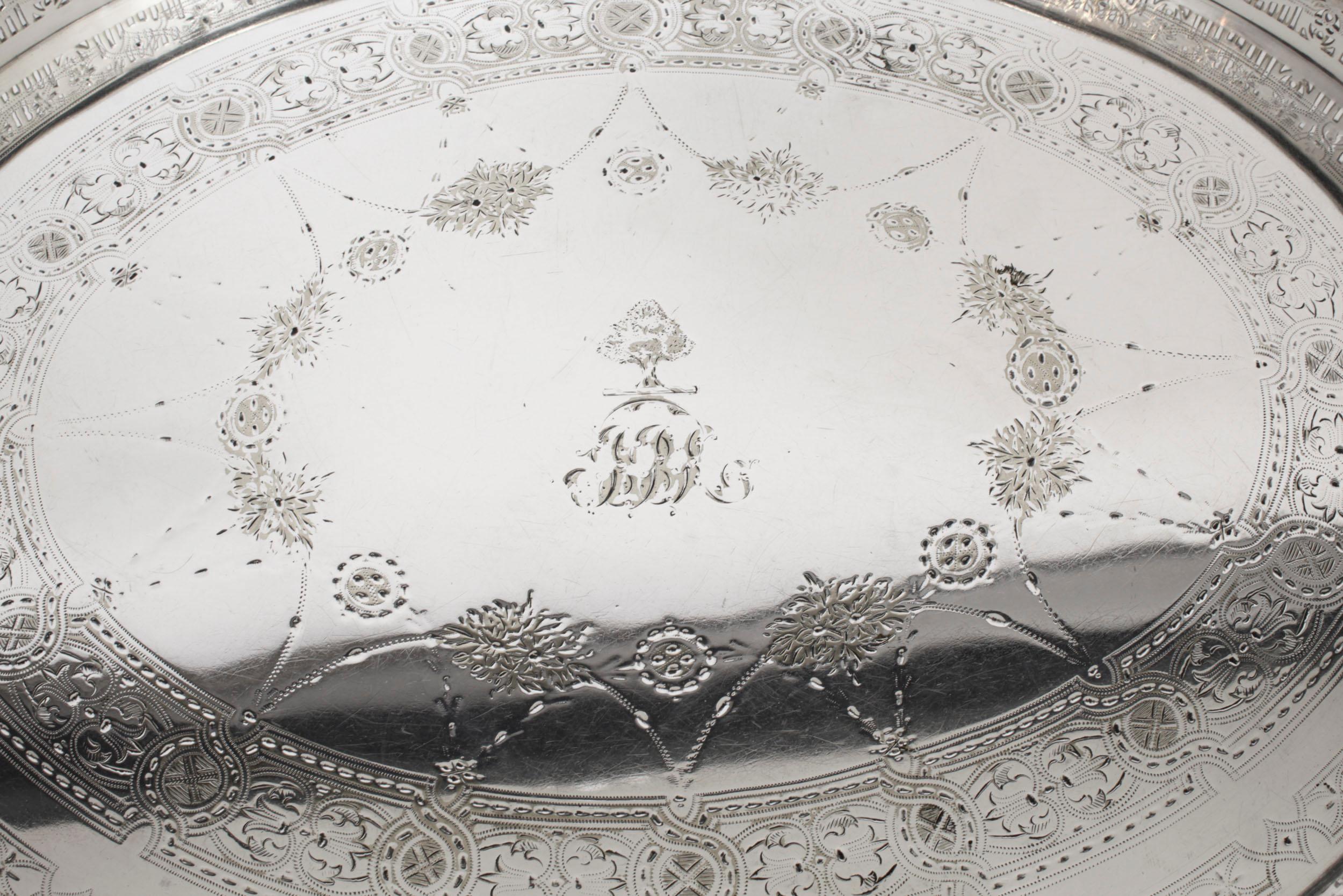 Antique Victorian Oval Silver Plated Gallery Tray 19th Century 3