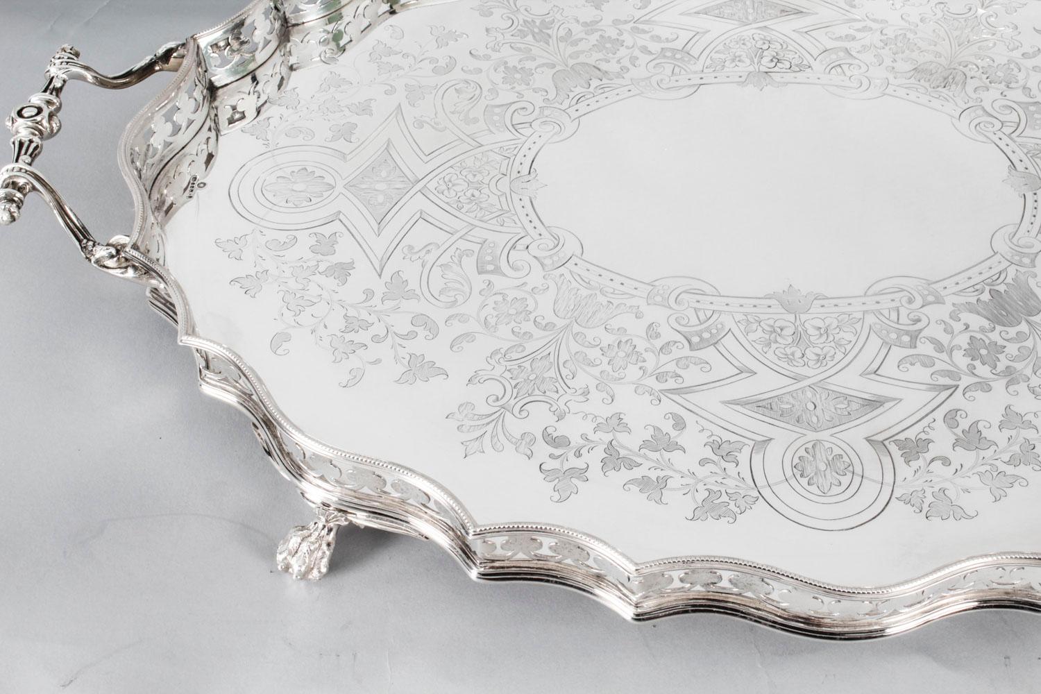 Antique Victorian Oval Silver Plated Gallery Tray, 19th Century 3