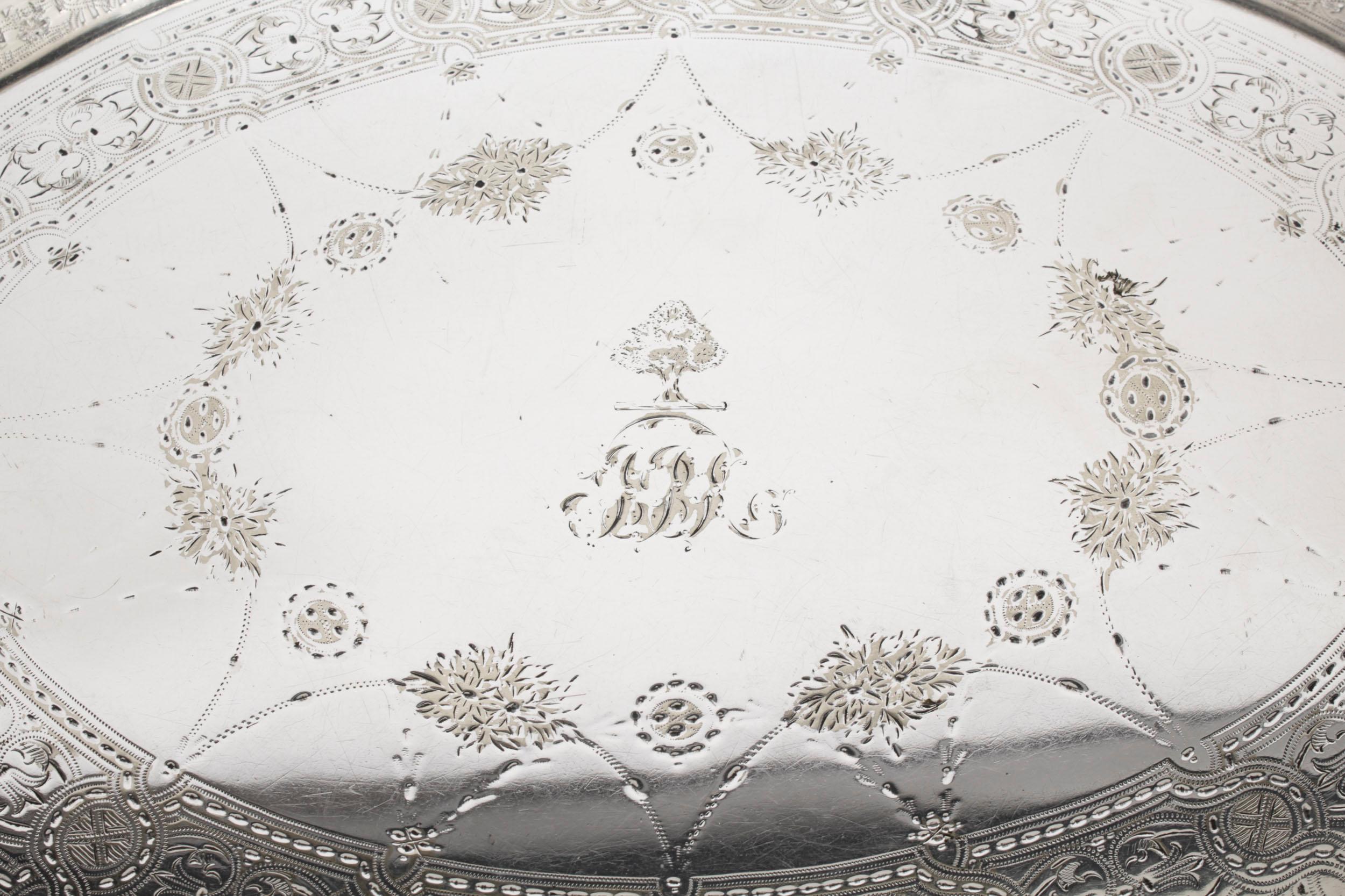 Antique Victorian Oval Silver Plated Gallery Tray 19th Century 5