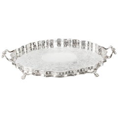 Antique Victorian Oval Silver Plated Gallery Tray, 19th Century