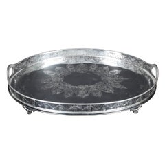 Antique Victorian Oval Silver Plated Gallery Tray 19th Century