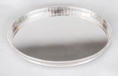 Ancien plateau de galerie ovale victorien plaqué argent 20ème siècle