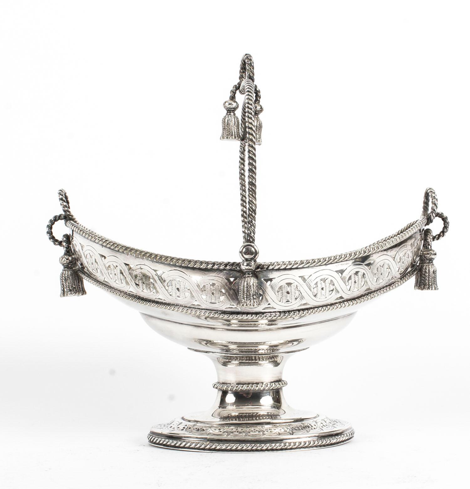 Mid-19th Century Antique Victorian Oval Silver Plated Sweet Basket, 19th Century