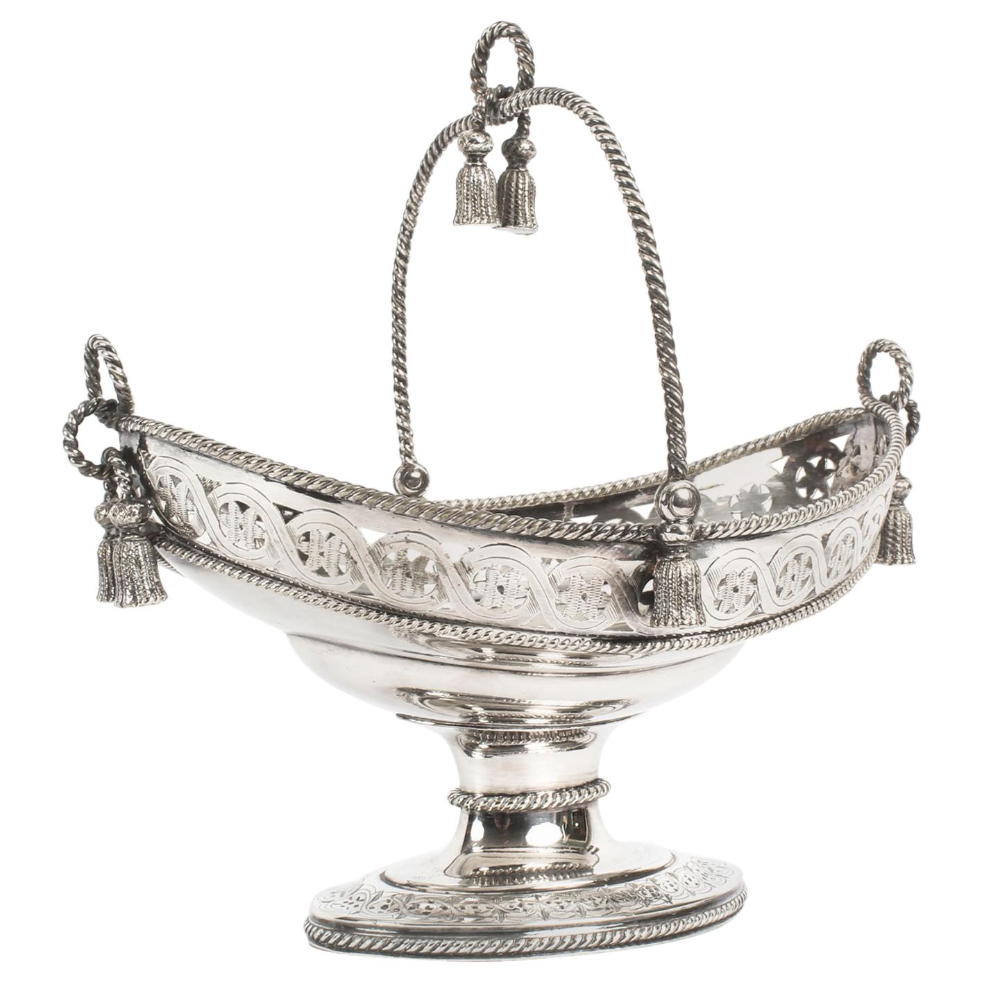Antique Victorian Oval Silver Plated Sweet Basket, 19th Century