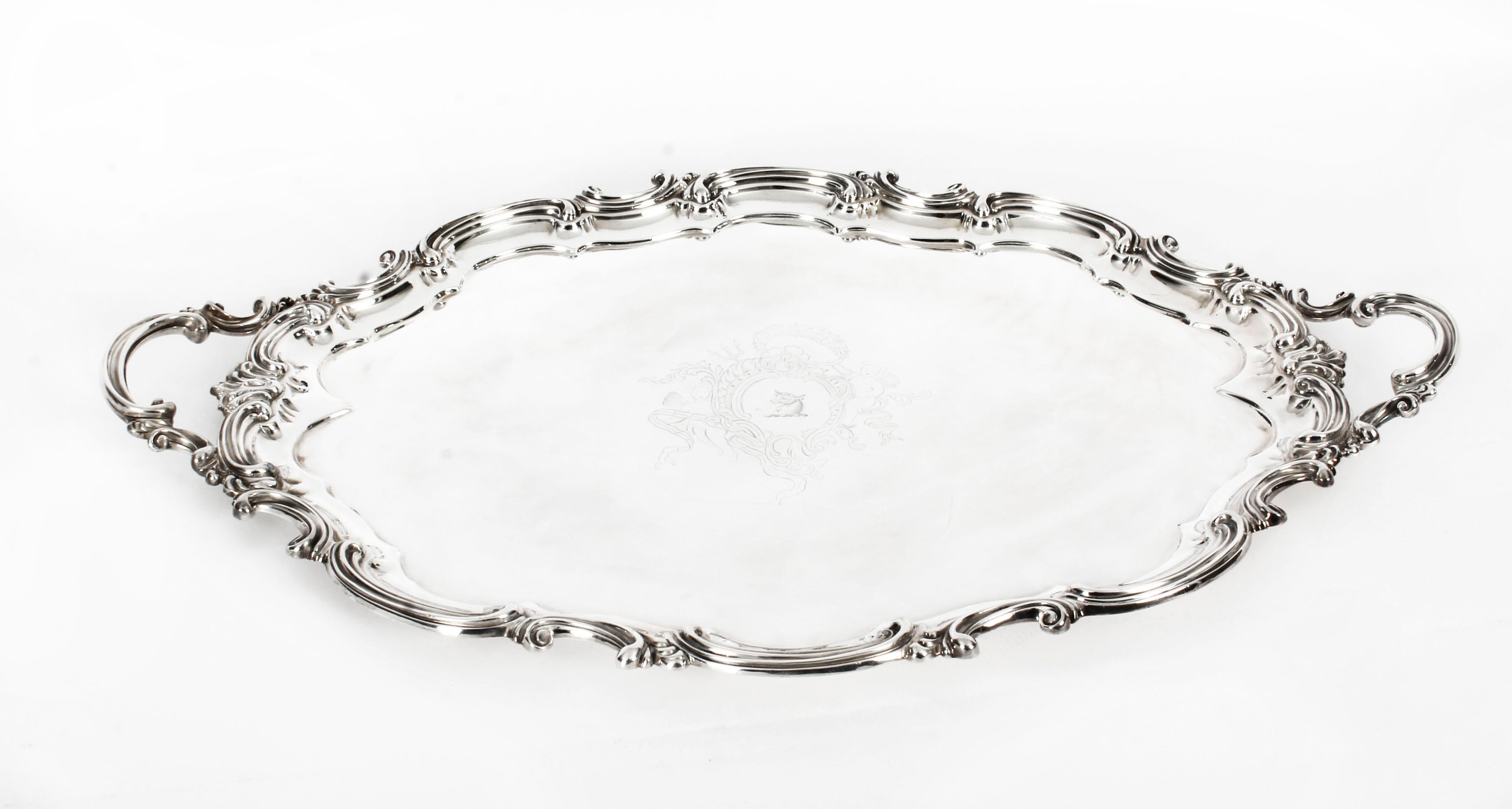 Antique Victorian Oval Silver Plated Tea Tray by Elkington, 19th Century 6