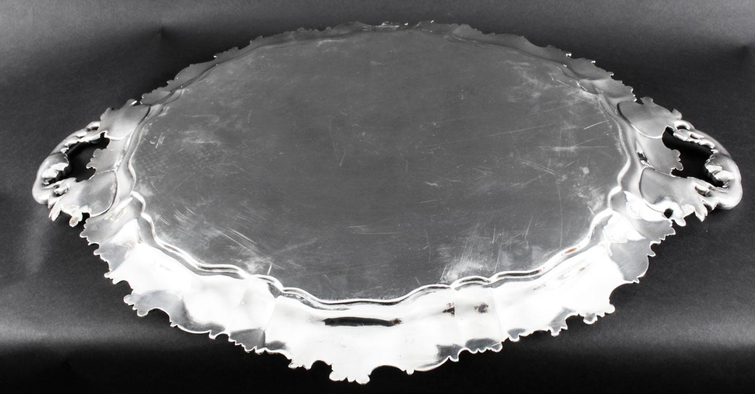 Antique Victorian Oval Silver Plated Tray by Manoah Rhodes, 19th Century 8