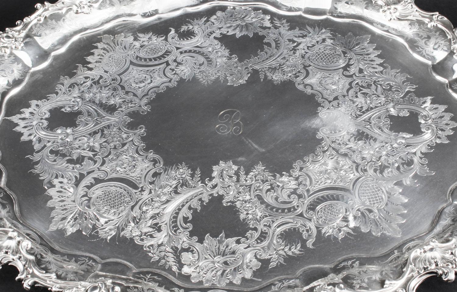 Late 19th Century Antique Victorian Oval Silver Plated Tray by Manoah Rhodes, 19th Century