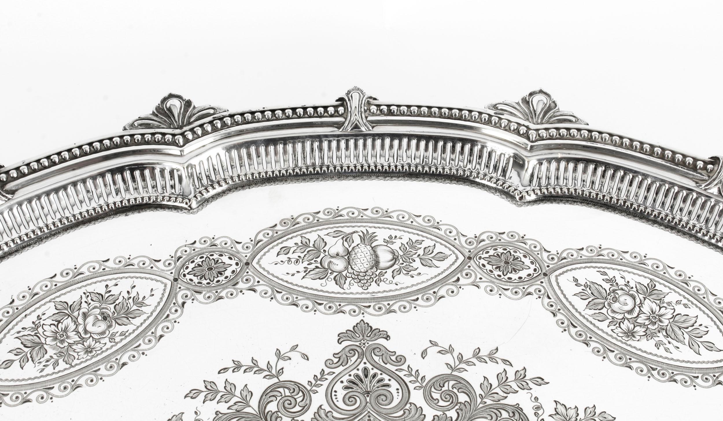 English Antique Victorian Oval Silver Plated Tray by Mappin & Webb, 19th Century For Sale