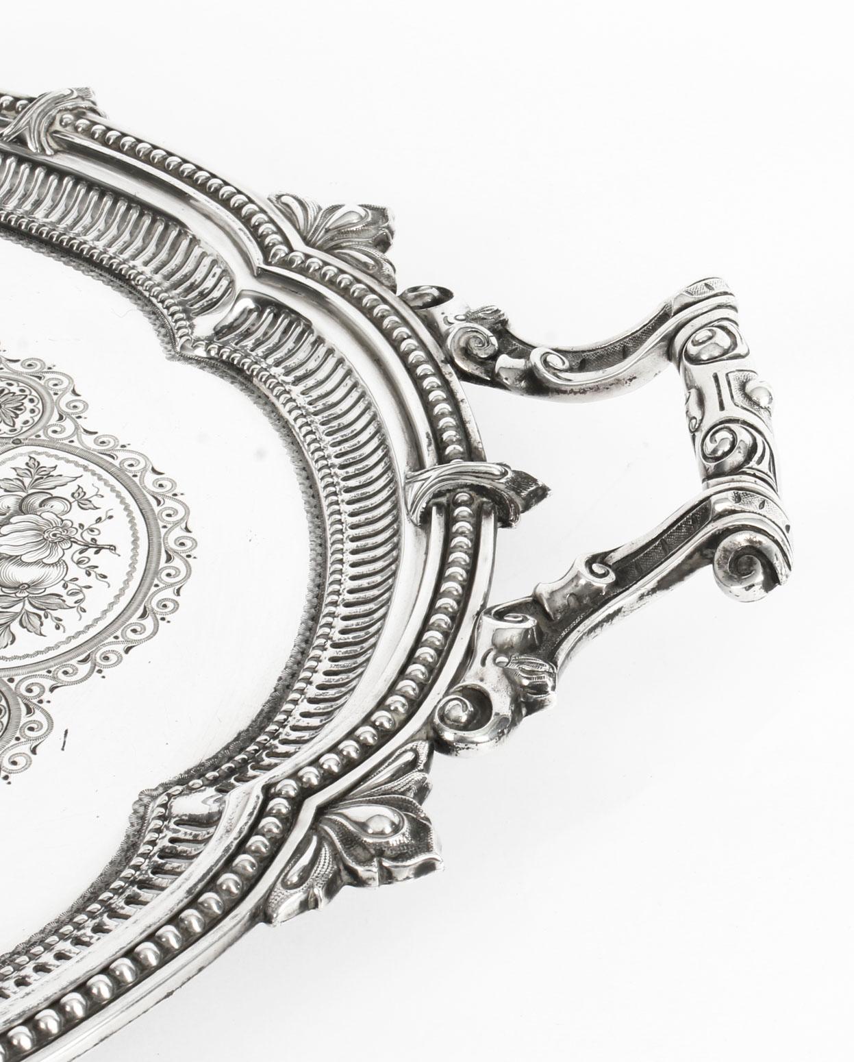 Plateau ovale victorien ancien en métal argenté par Mappin & Webb, 19ème siècle en vente 1