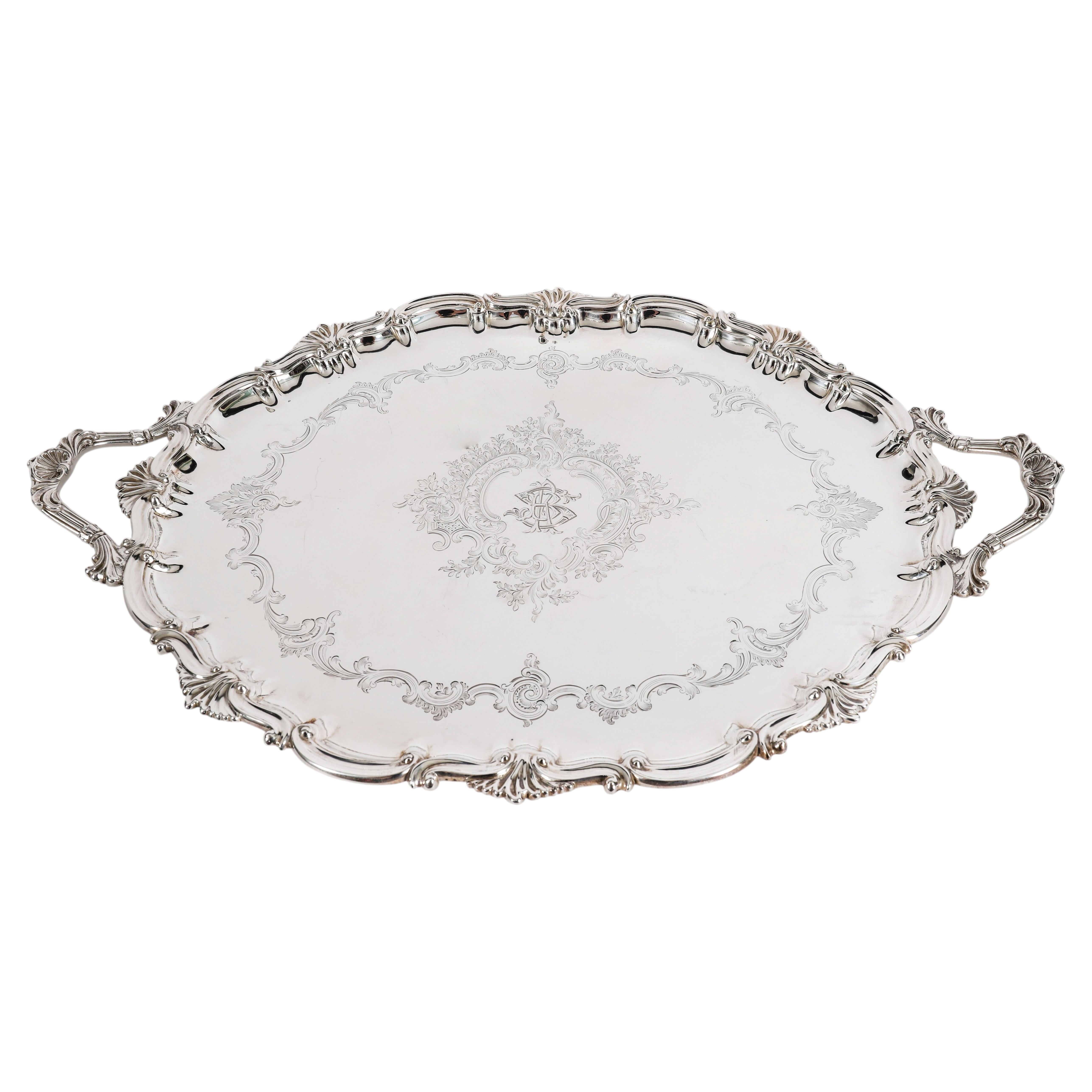 Antique Victorian Oval Silver Plated Tray Thomas Bradbury & Sons 19th Century For Sale