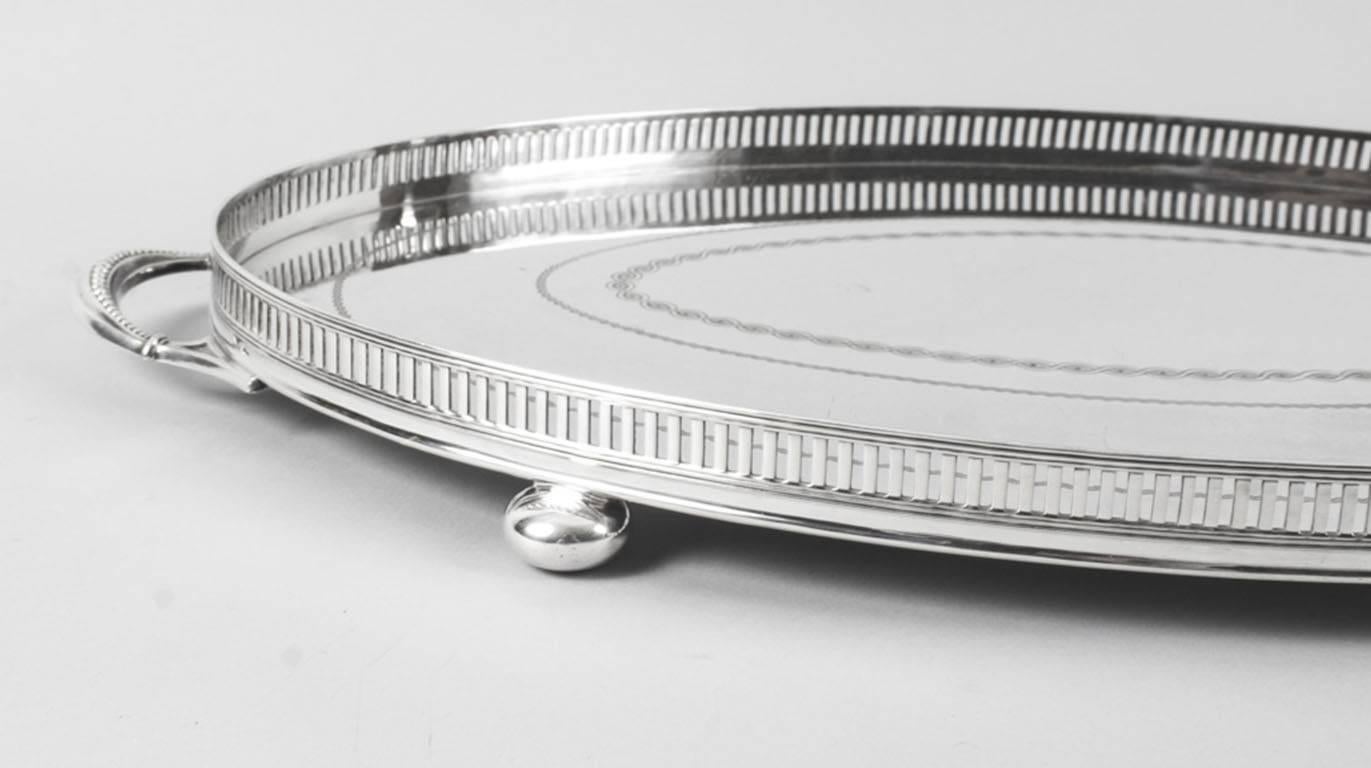 Antique Victorian Oval Silver Plated Tray Walker and Hall, 19th Century 5