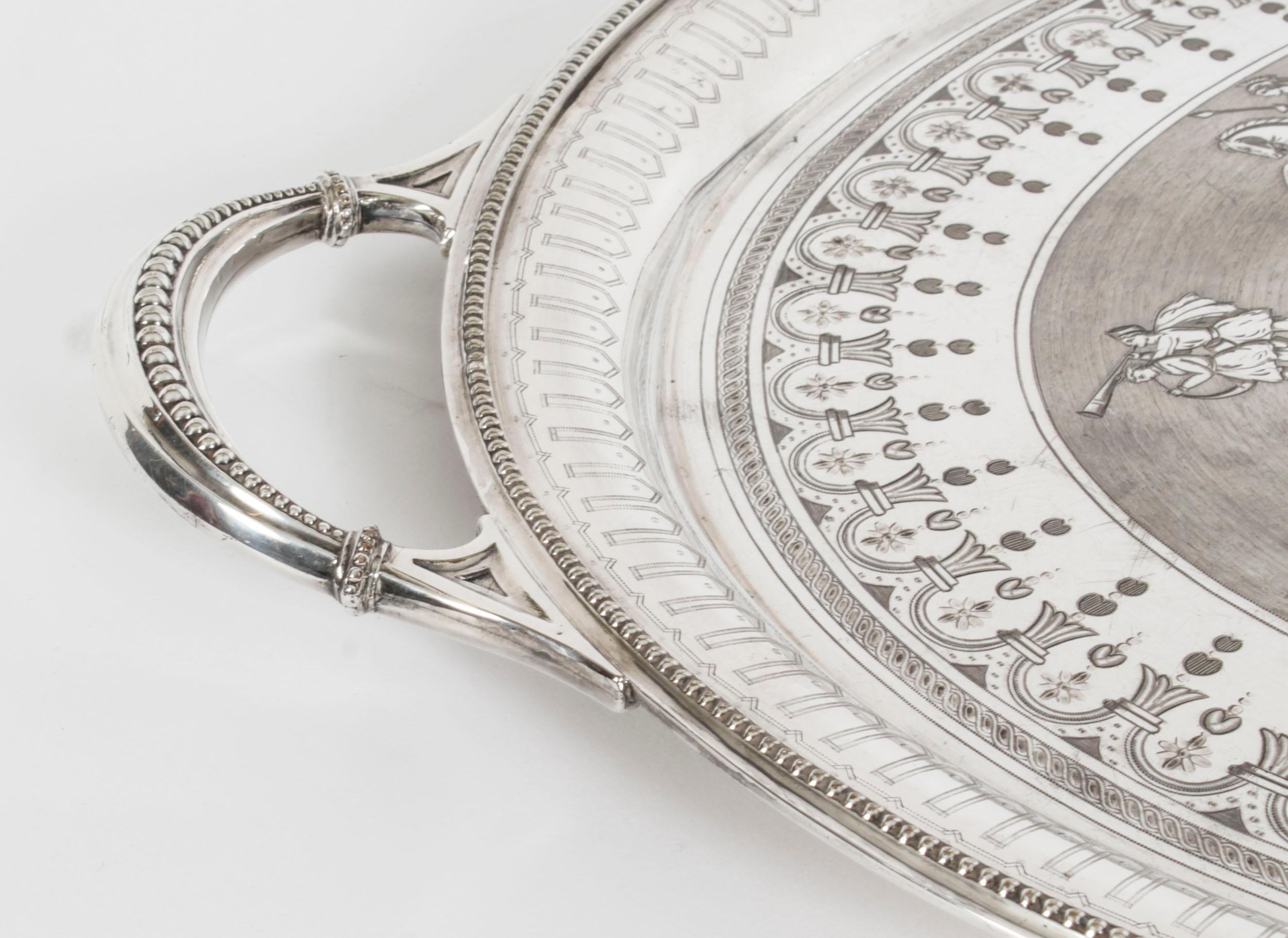 Antique Victorian Oval Silver Plated Tray Walker & Hall, 19th Century For Sale 3