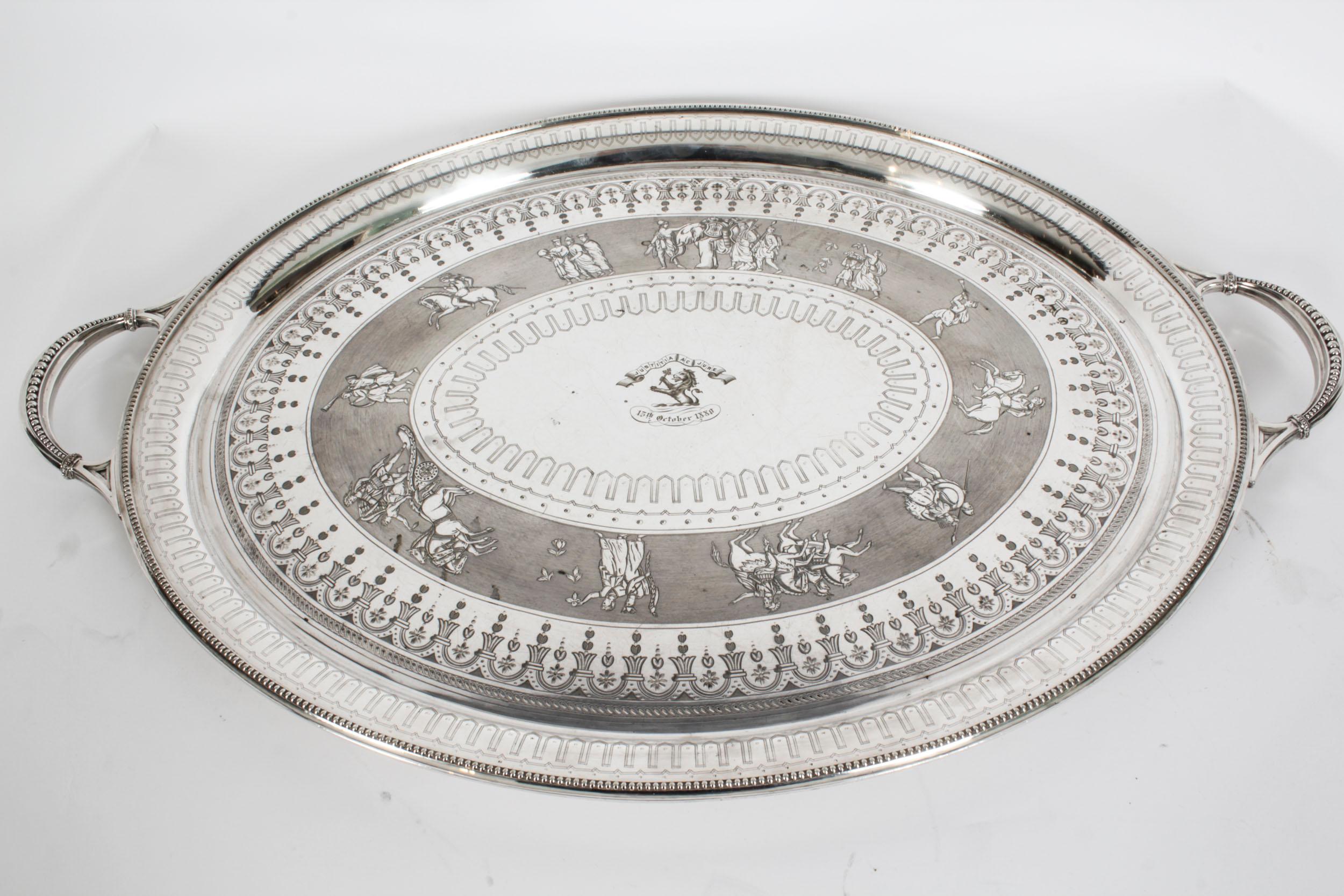 Antique Victorian Oval Silver Plated Tray Walker & Hall, 19th Century For Sale 4
