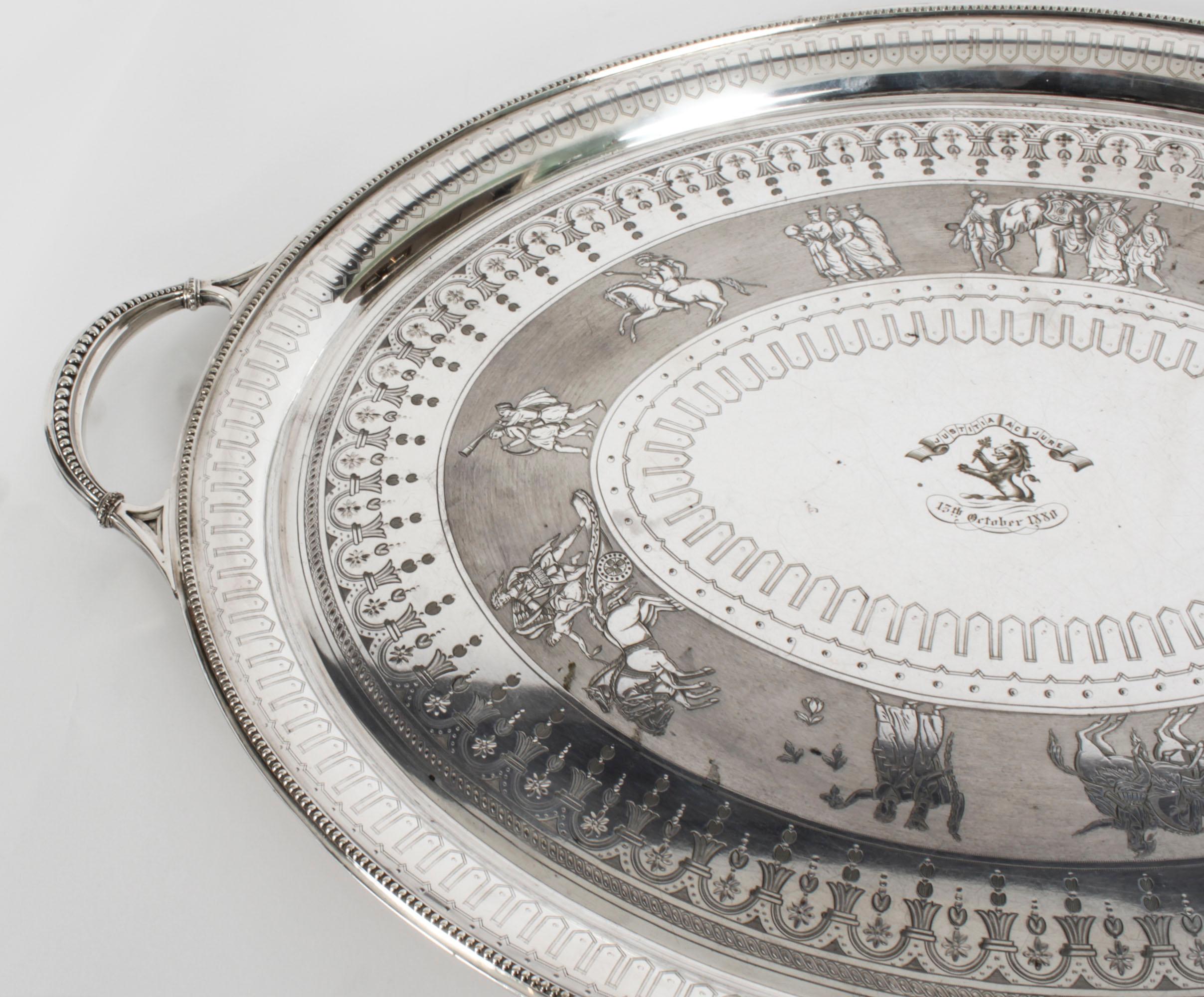 Antique Victorian Oval Silver Plated Tray Walker & Hall, 19th Century In Good Condition For Sale In London, GB