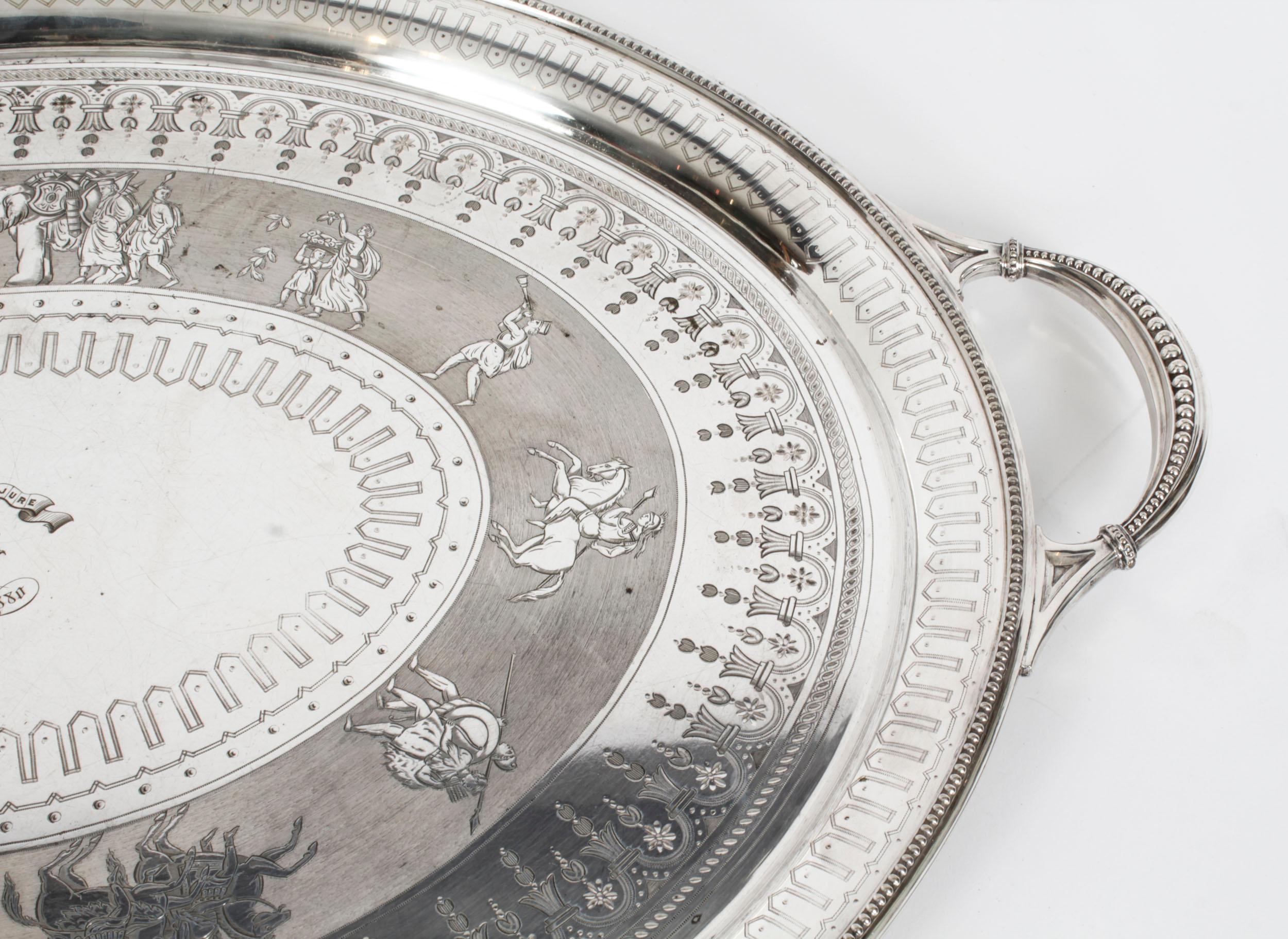 Late 19th Century Antique Victorian Oval Silver Plated Tray Walker & Hall, 19th Century For Sale
