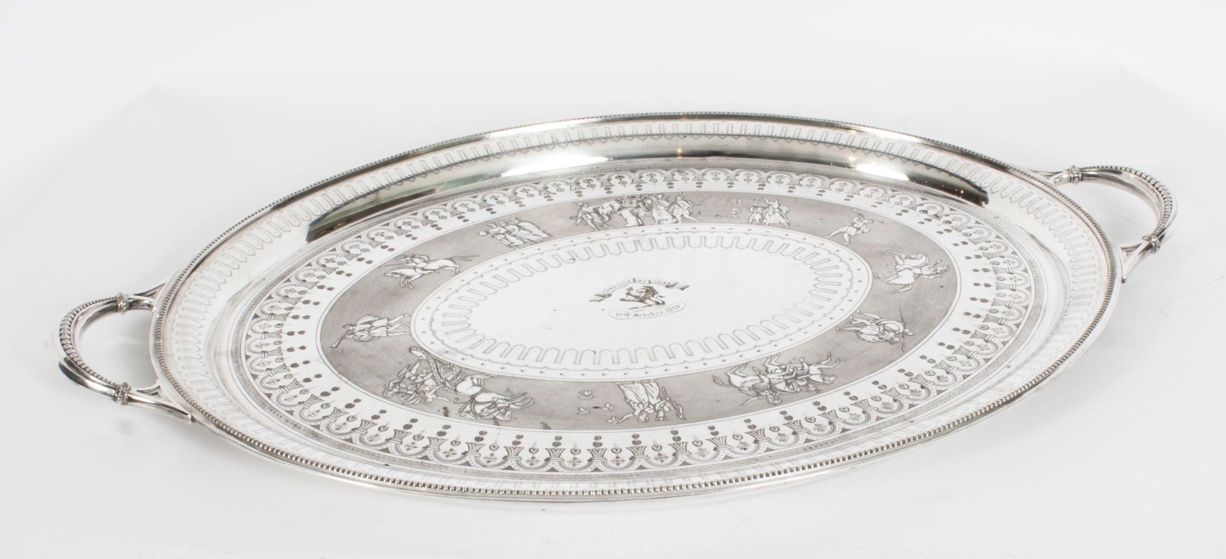 Antique Victorian Oval Silver Plated Tray Walker & Hall, 19th Century For Sale 2