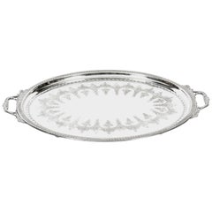 Antique Victorian Oval Silver Plated Twin Handled Tray 1879 19th Century