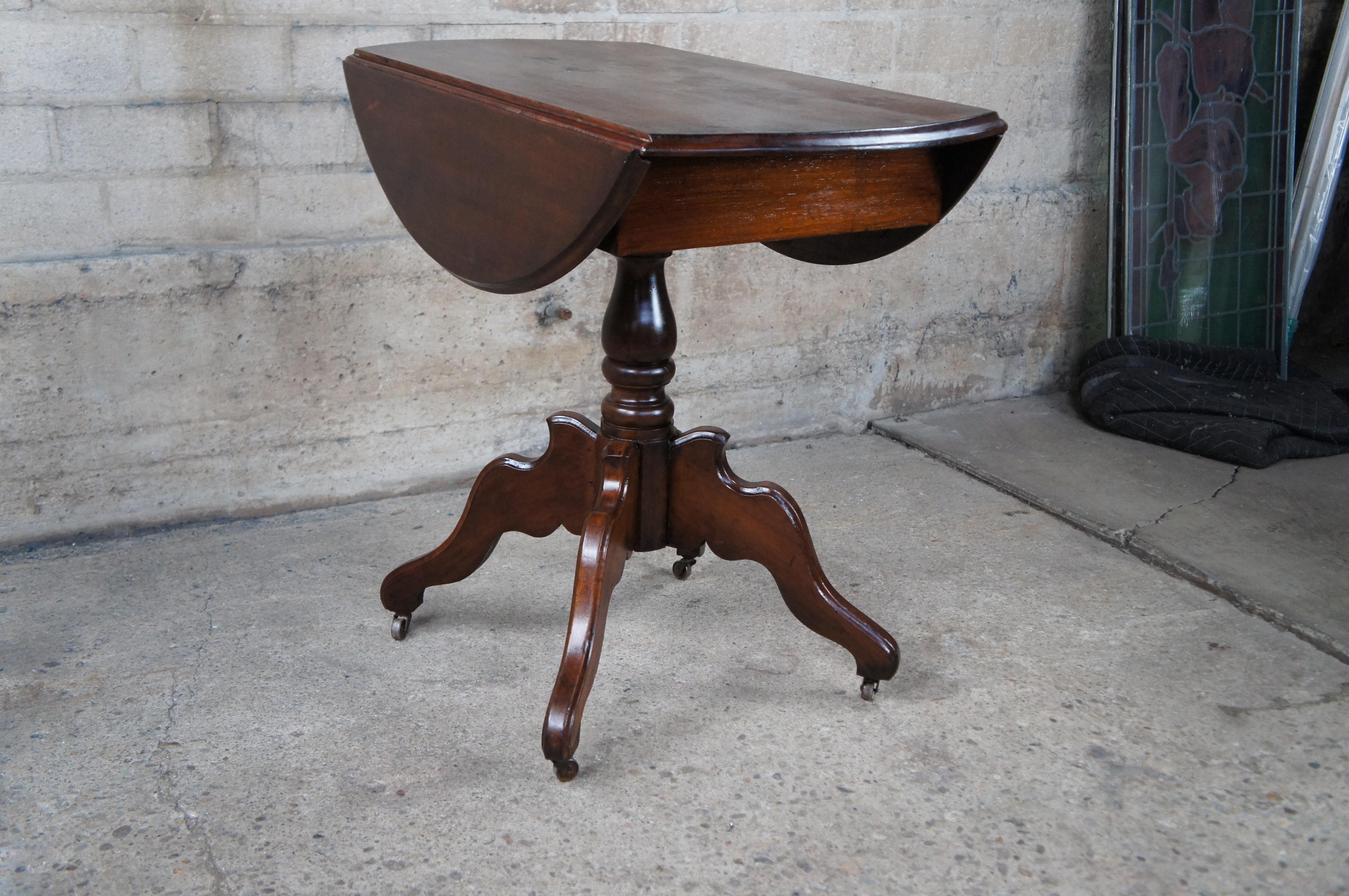 Antique Victorian Oval Walnut Drop Leaf Side End Dining Game Console Table 8