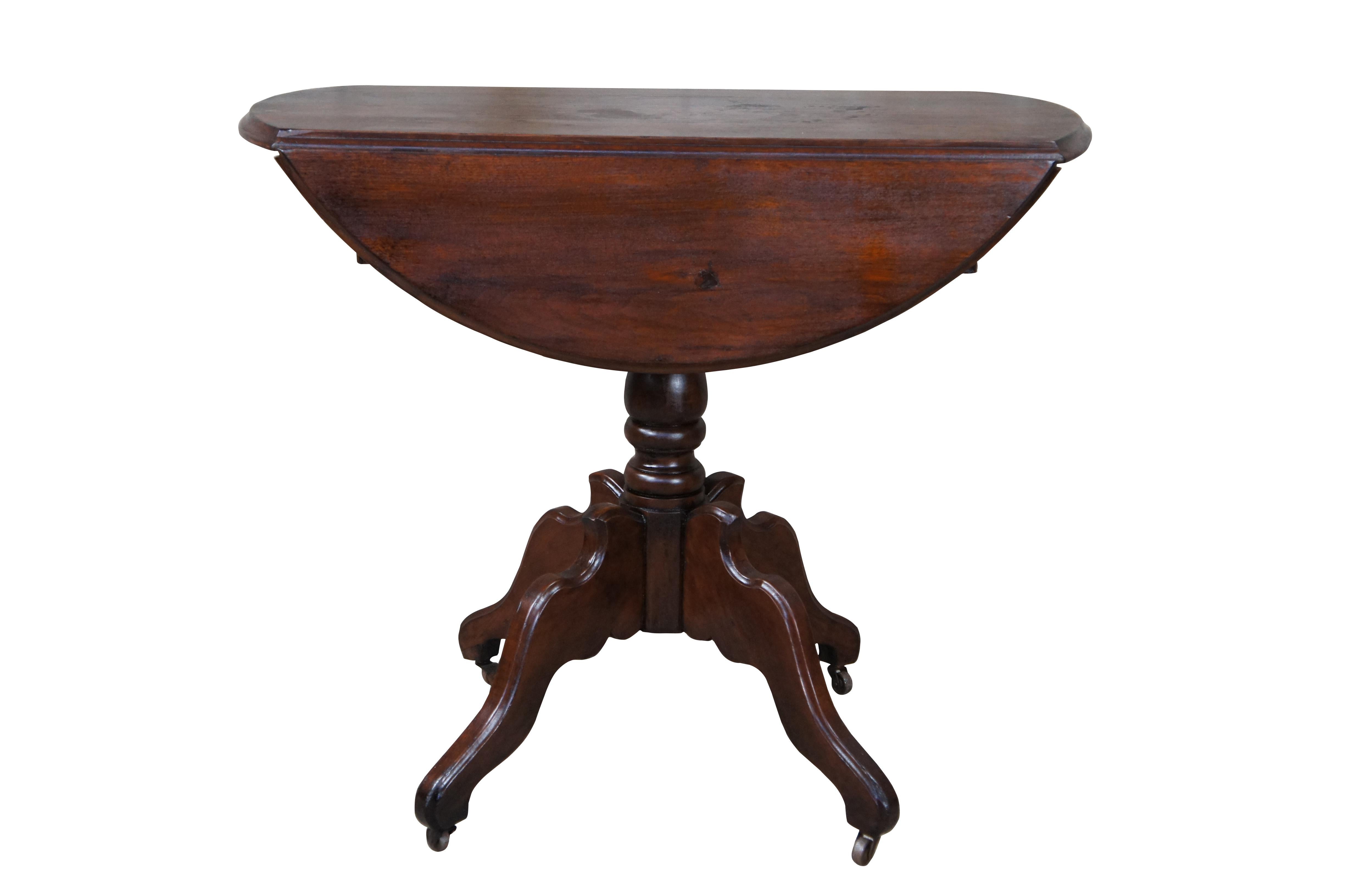 Antique Victorian Oval Walnut Drop Leaf Side End Dining Game Console Table In Good Condition In Dayton, OH
