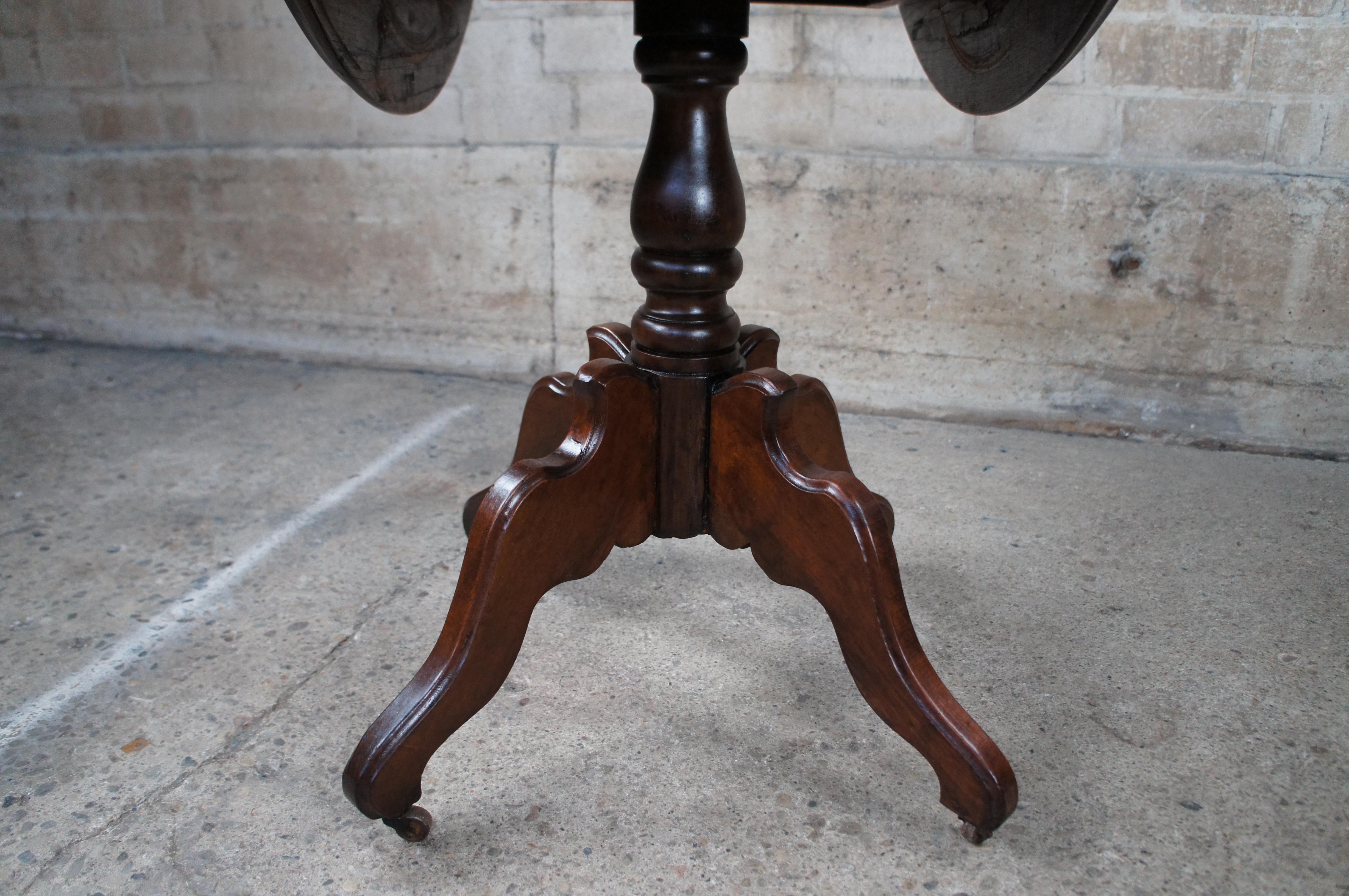 Antique Victorian Oval Walnut Drop Leaf Side End Dining Game Console Table 1