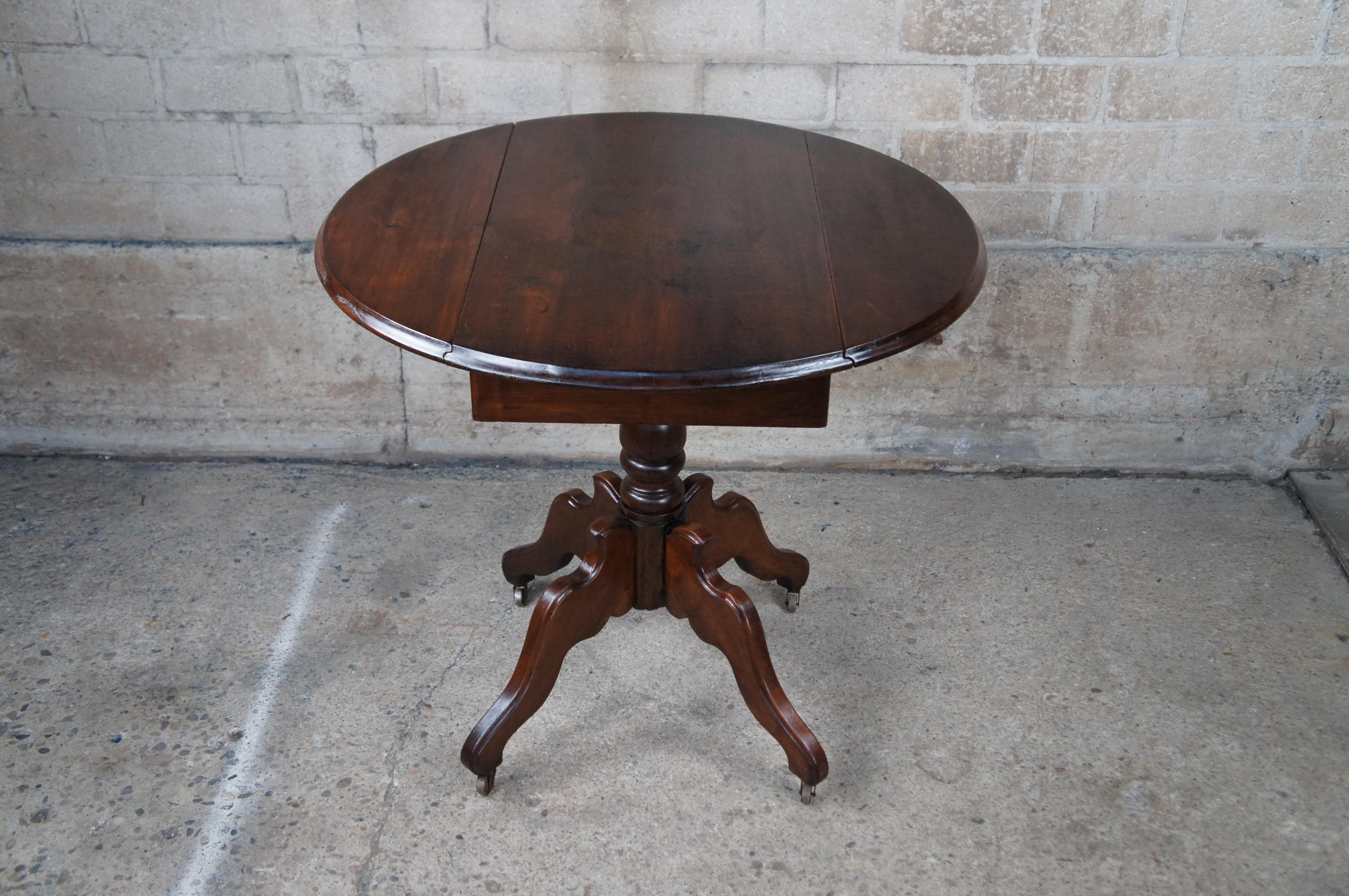 Antique Victorian Oval Walnut Drop Leaf Side End Dining Game Console Table 2