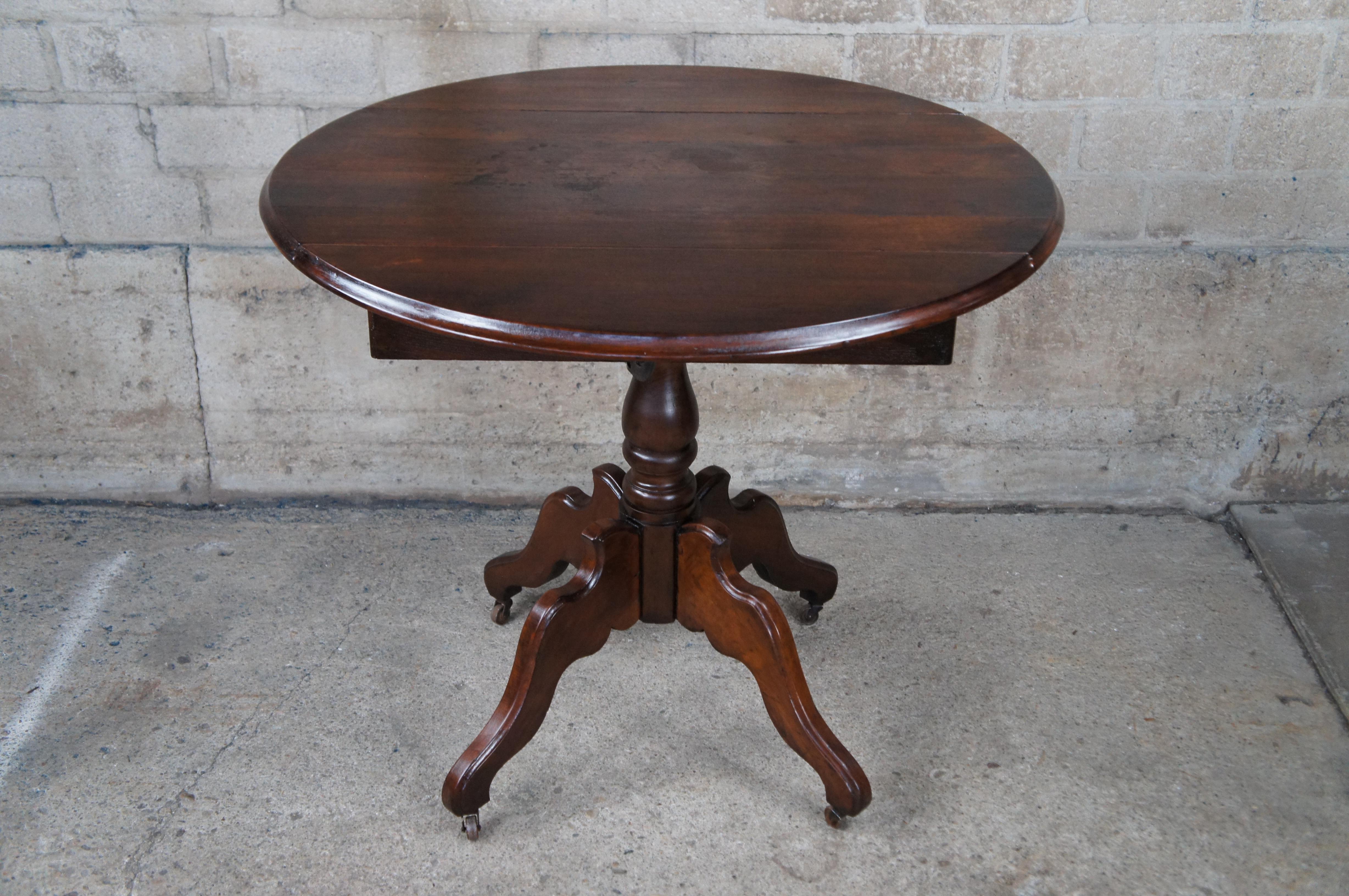 Antique Victorian Oval Walnut Drop Leaf Side End Dining Game Console Table 3