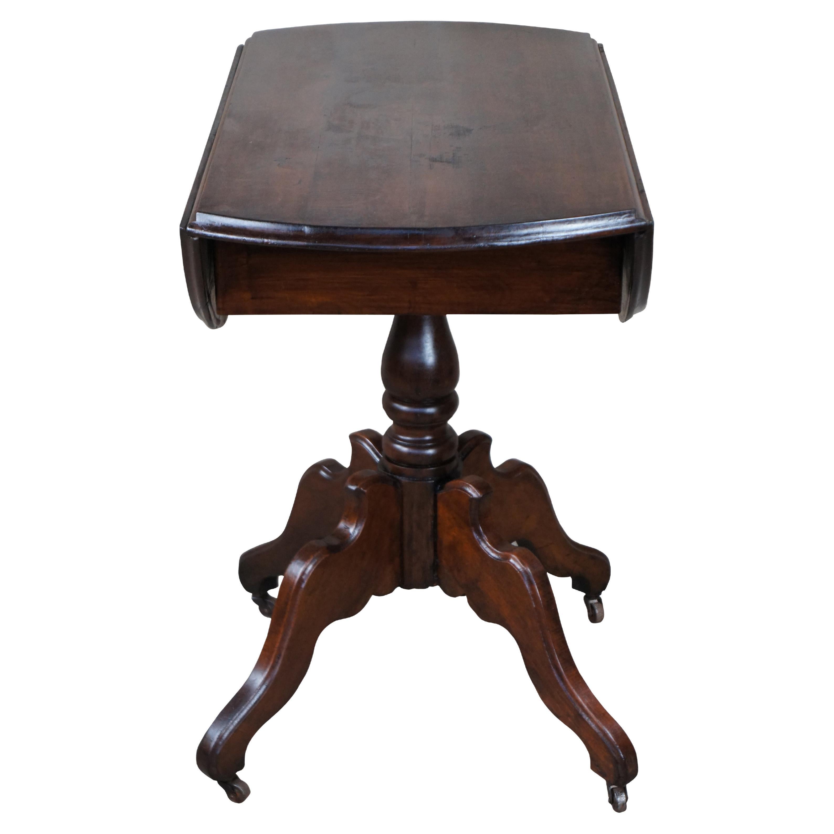 Antique Victorian Oval Walnut Drop Leaf Side End Dining Game Console Table