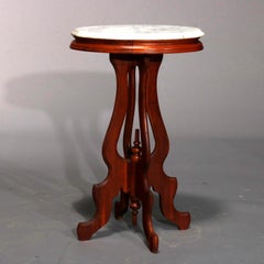 Antique Victorian Oval Walnut Marble Top Plant Stand, circa 1900