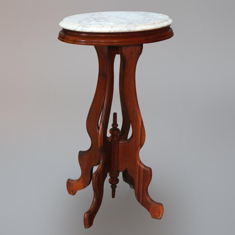 Antique Victorian Oval Walnut Marble Top Plant Stand, circa 1900 at 1stDibs