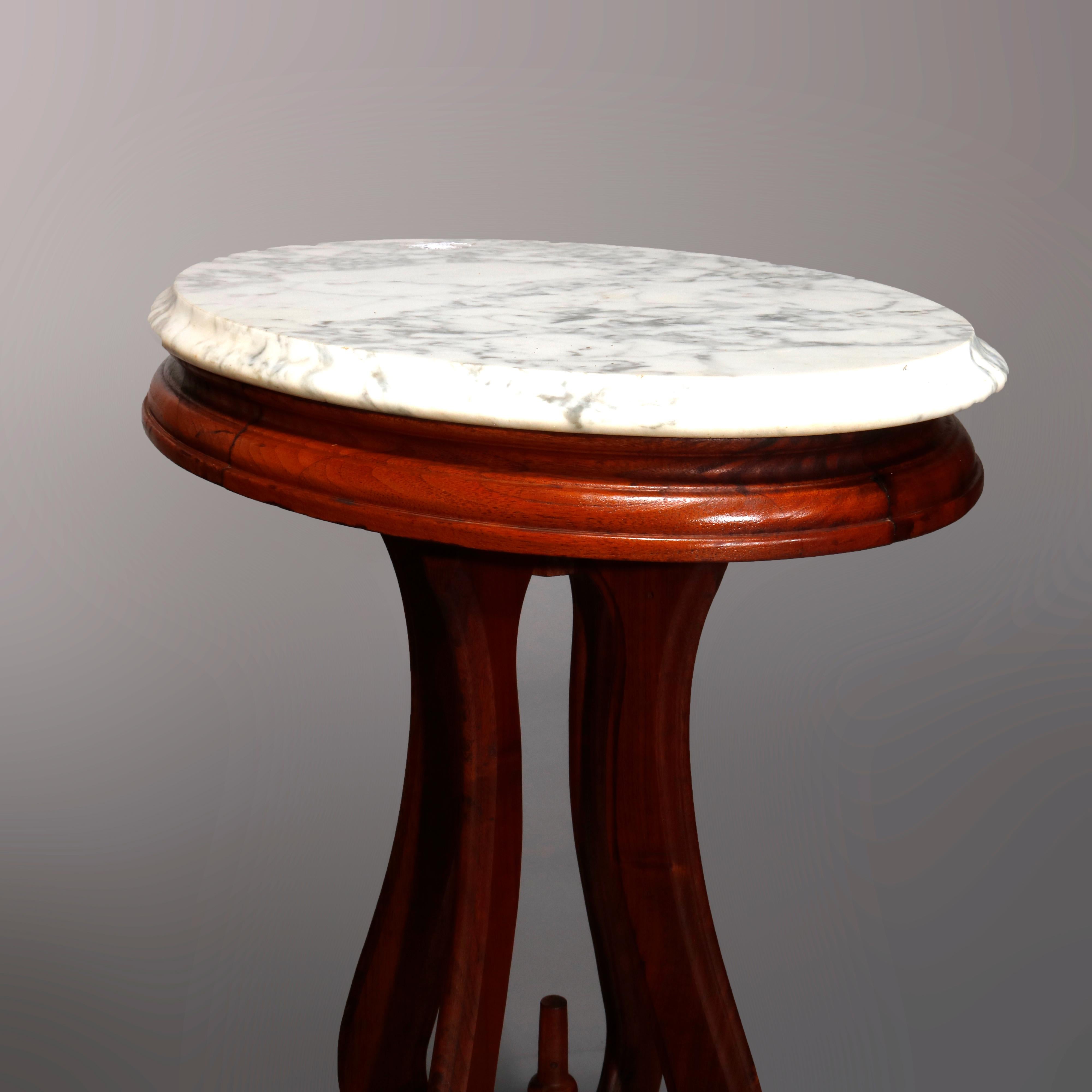 Antique Victorian Oval Walnut Marble Top Plant Stand, circa 1900 In Good Condition In Big Flats, NY