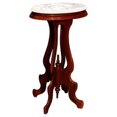 Antique Victorian Oval Walnut Marble Top Plant Stand, circa 1900