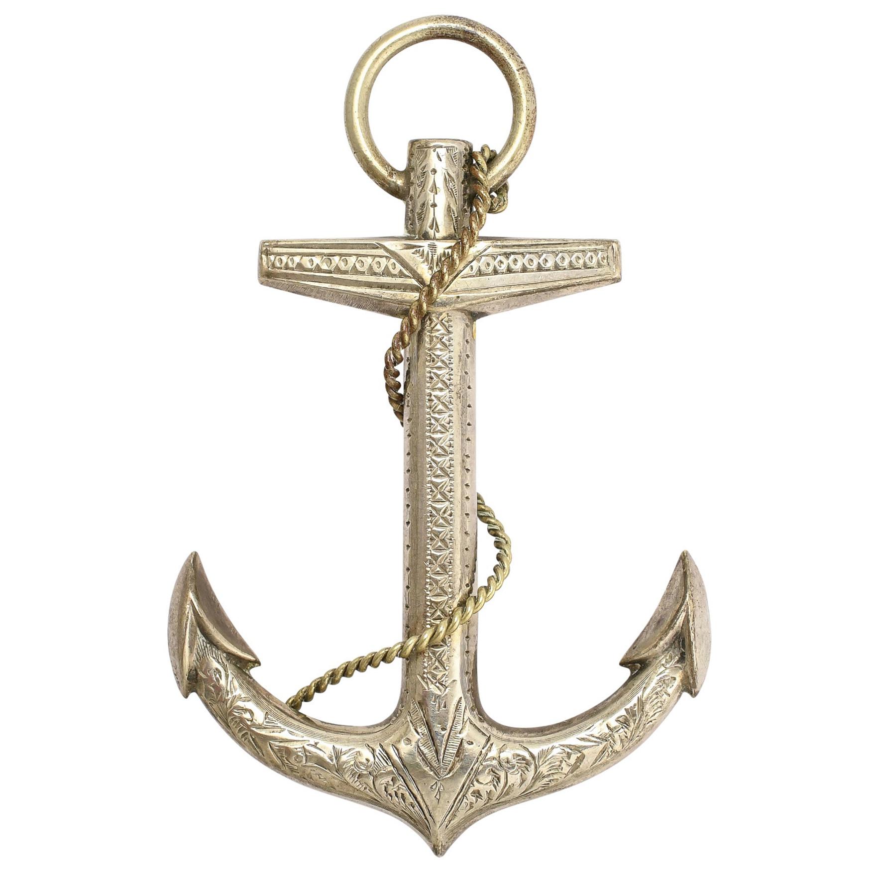 Antique Victorian Oversized Anchor Brooch For Sale
