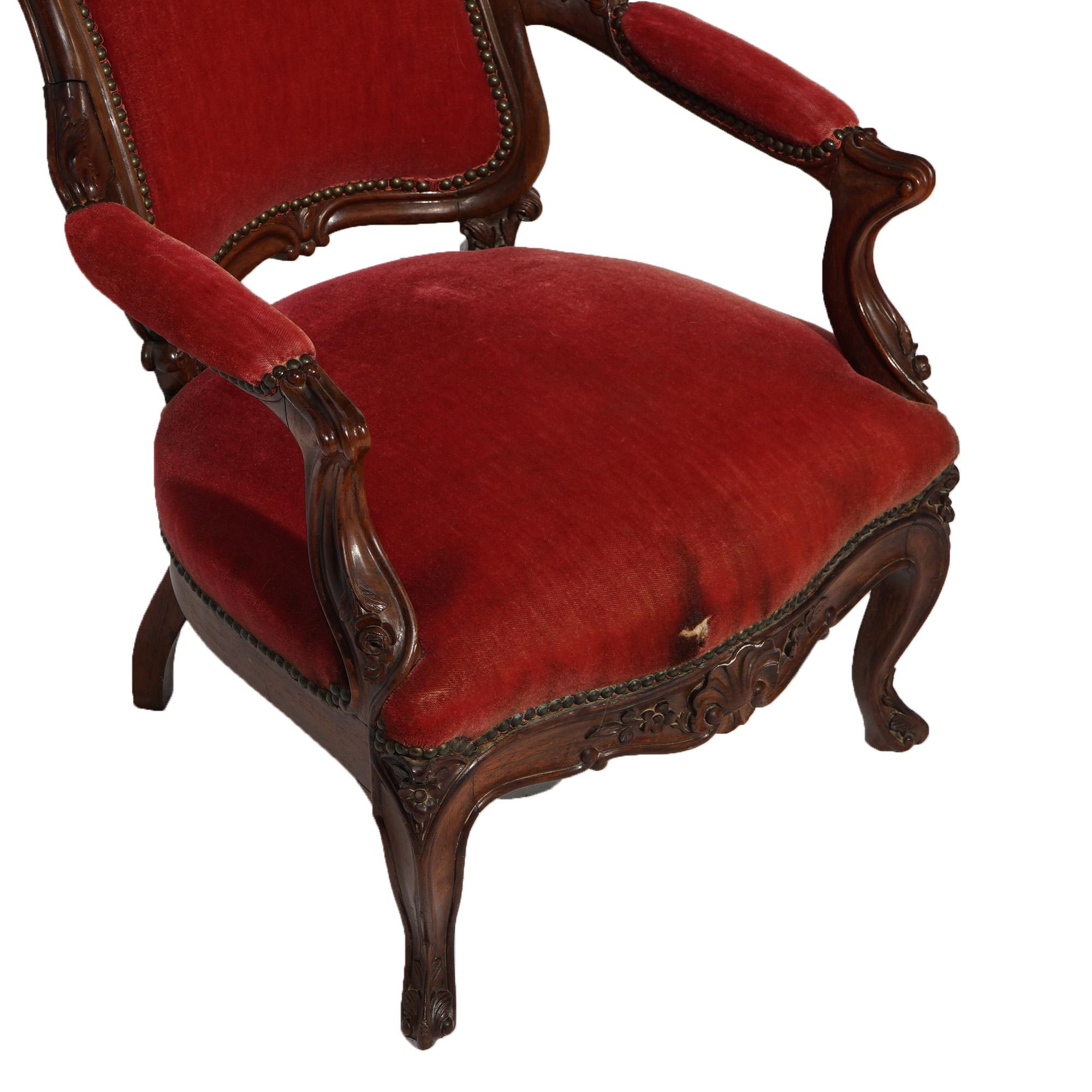 Antique Victorian Oversized Carved Walnut Armchair, C1890 For Sale 4