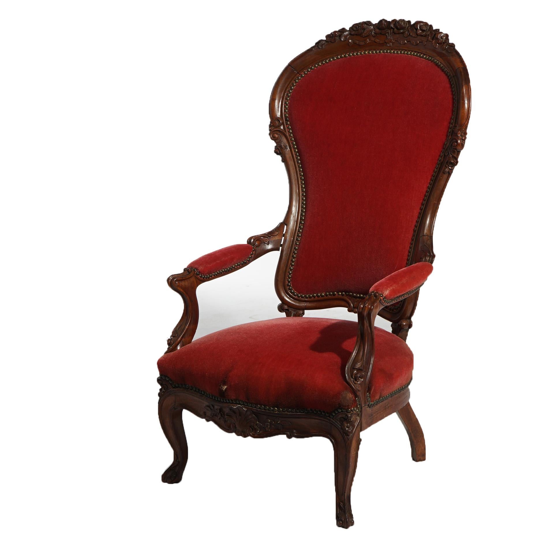 American Antique Victorian Oversized Carved Walnut Armchair, C1890 For Sale