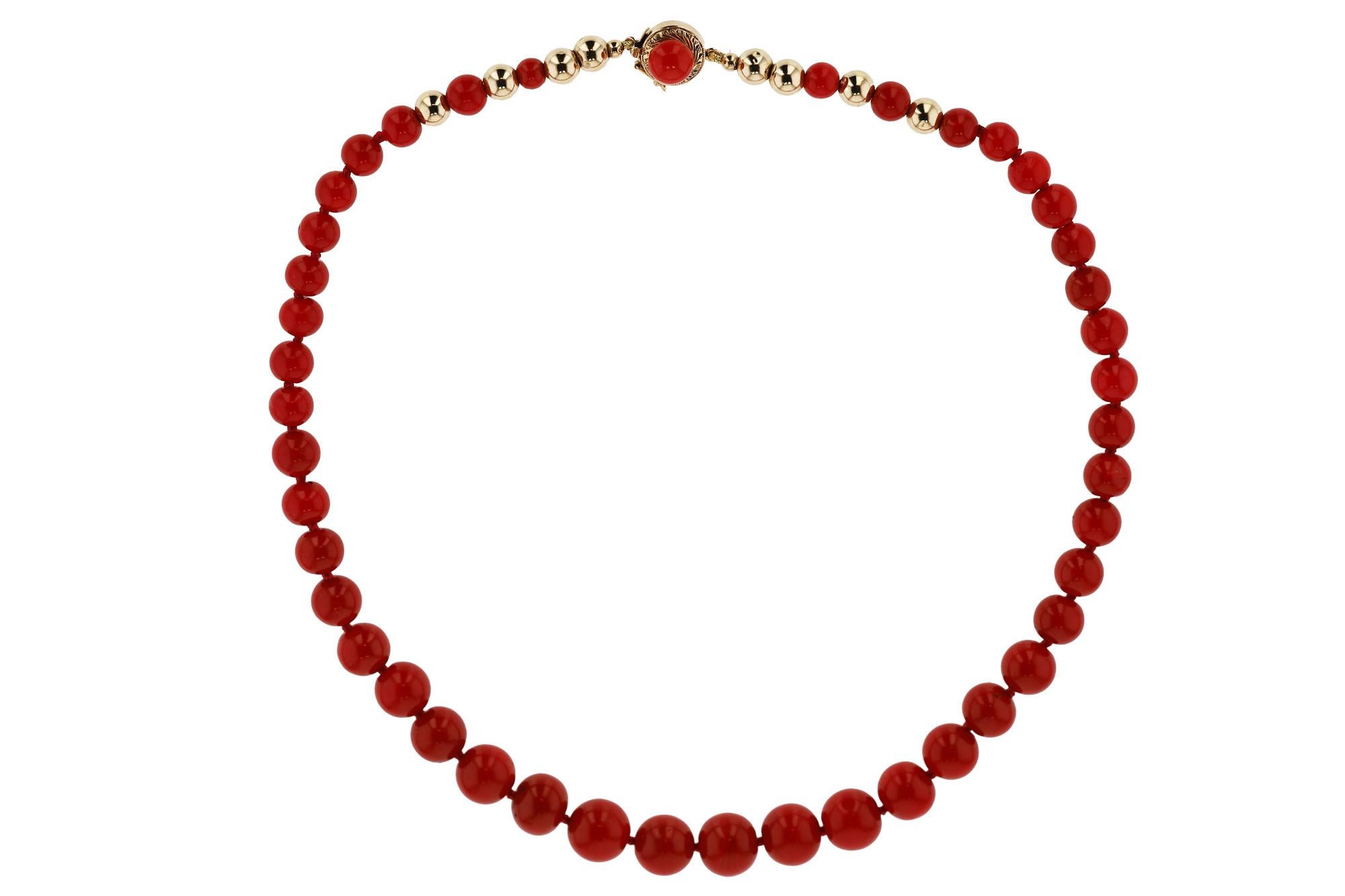 Round Cut Antique Victorian Ox Blood Coral Bead Necklace For Sale