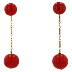 Retro Victorian Ox Blood Red Coral Drop Earrings