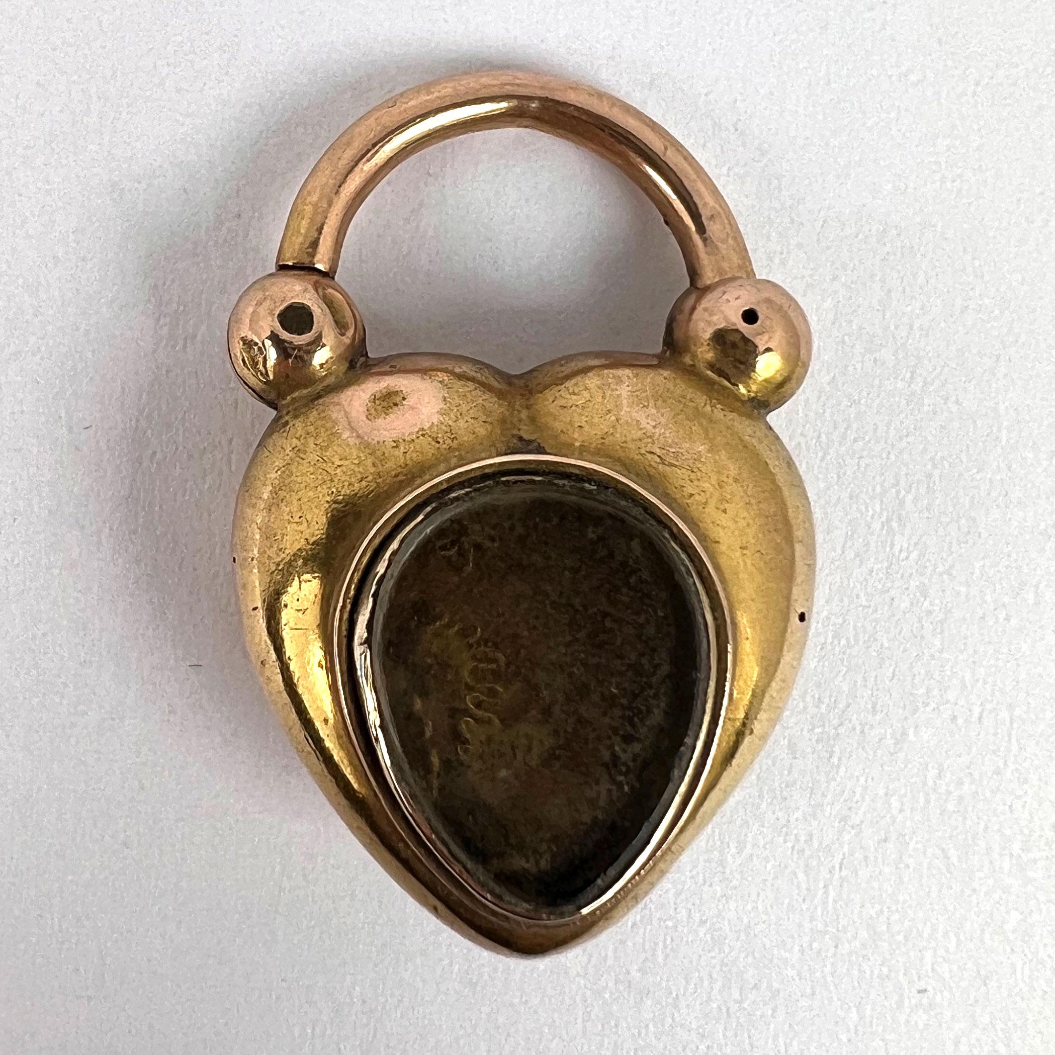 Antique Victorian Padlock Heart Turquoise Yellow Gold Mourning Locket Pendant For Sale 8