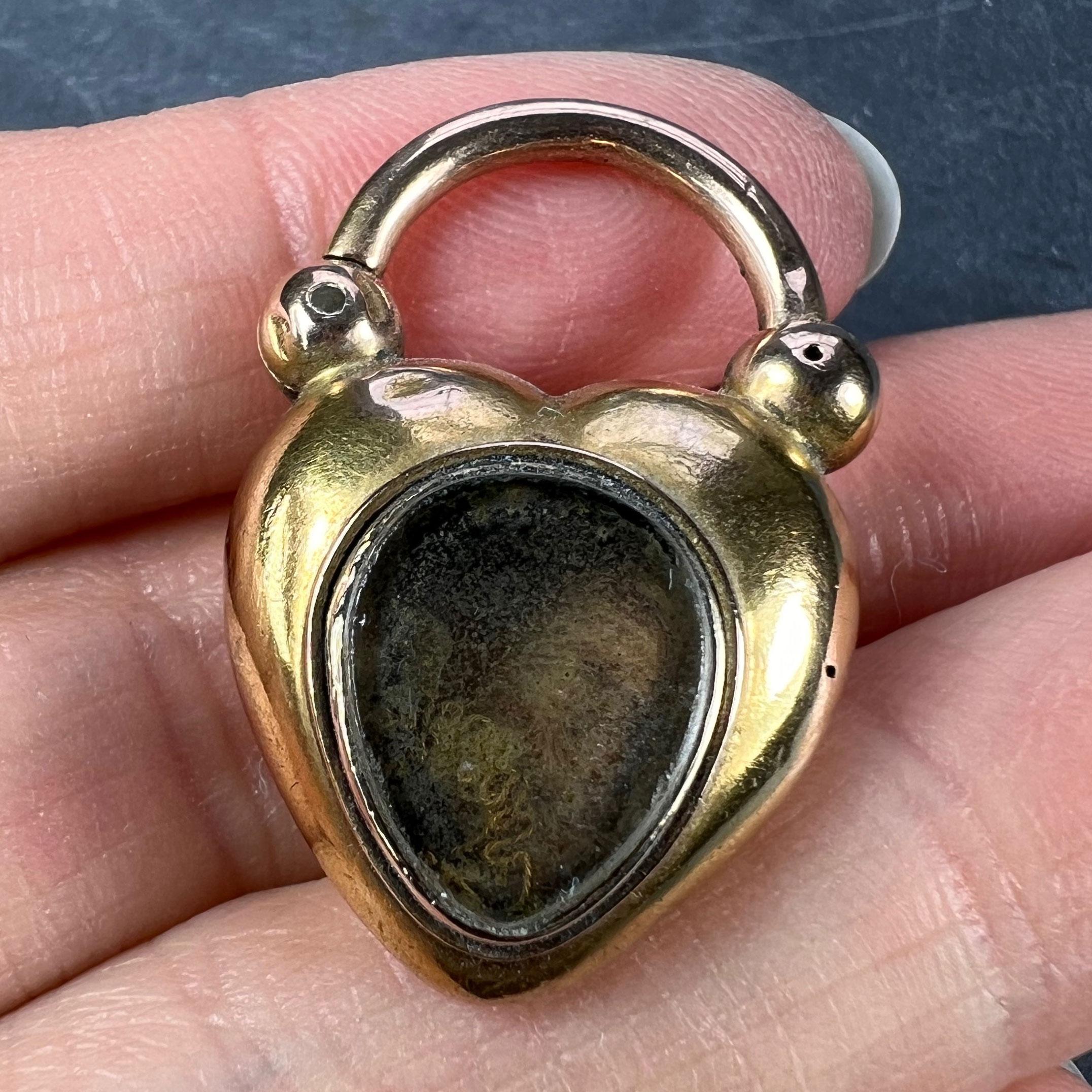 Antique Victorian Padlock Heart Turquoise Yellow Gold Mourning Locket Pendant In Good Condition For Sale In London, GB