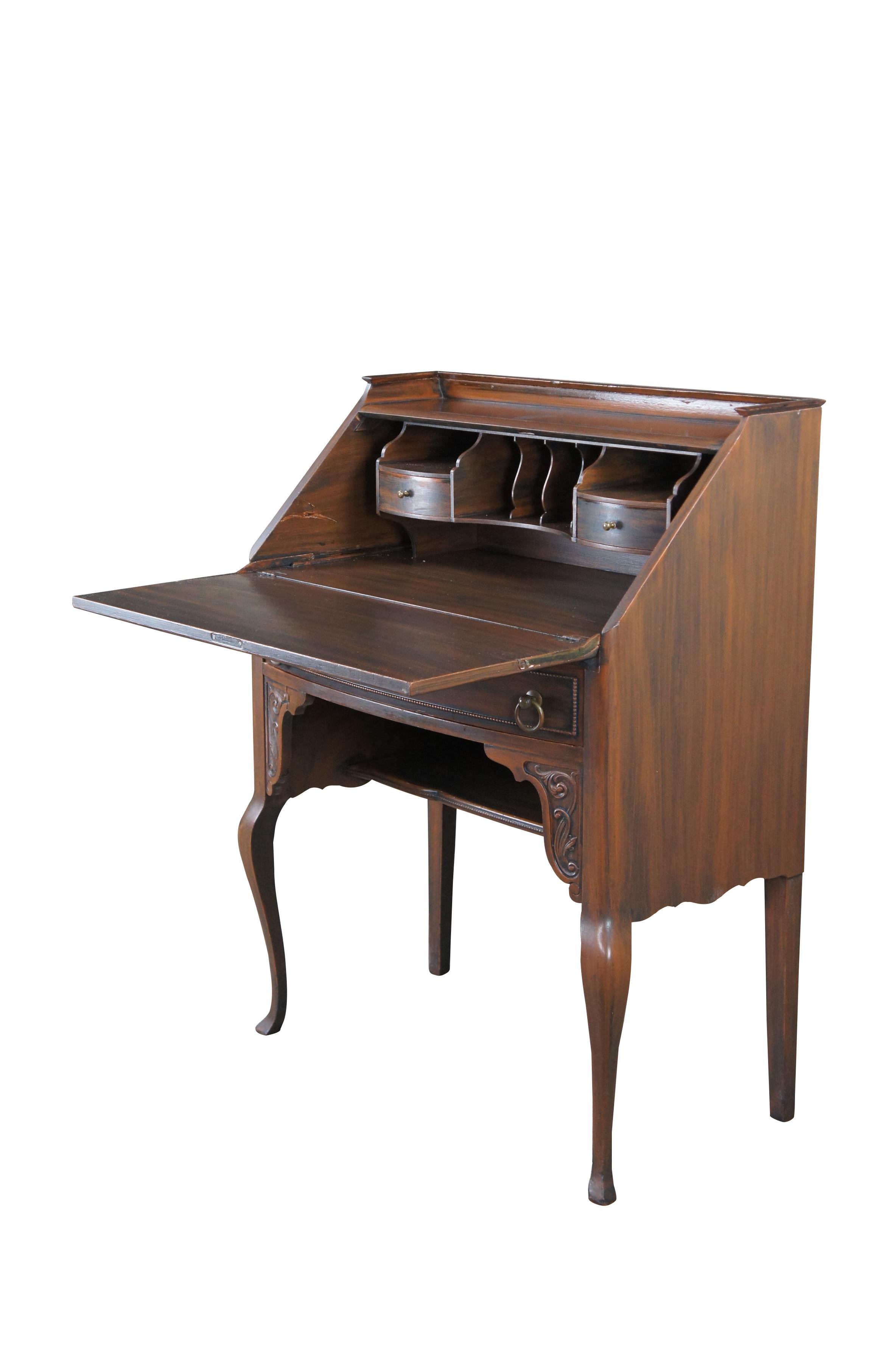 Antique Victorian Painted Grain Dragon Griffon Secretary Library Writing Desk In Good Condition For Sale In Dayton, OH