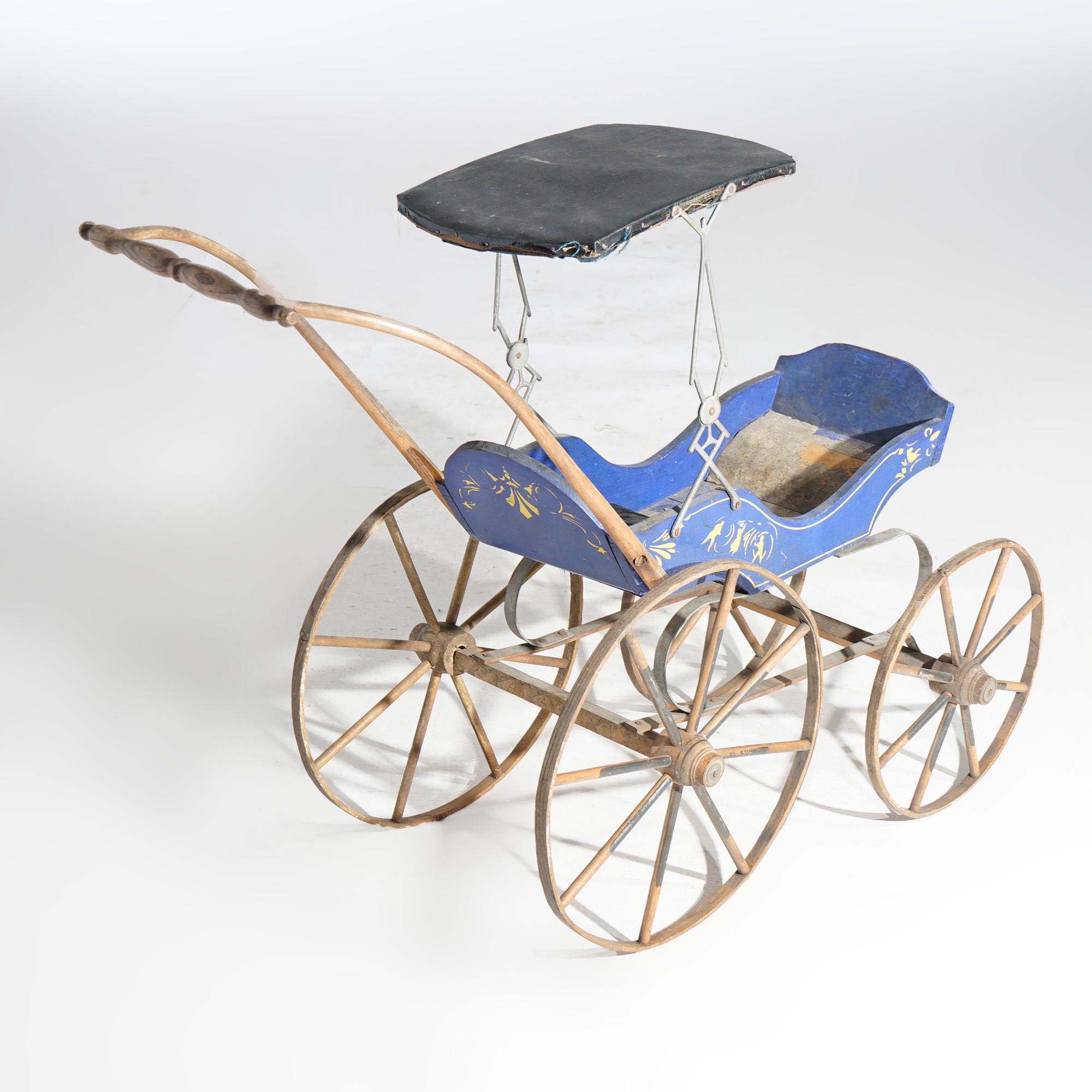 American Antique Victorian Painted & Stenciled Doll Buggy 19th C