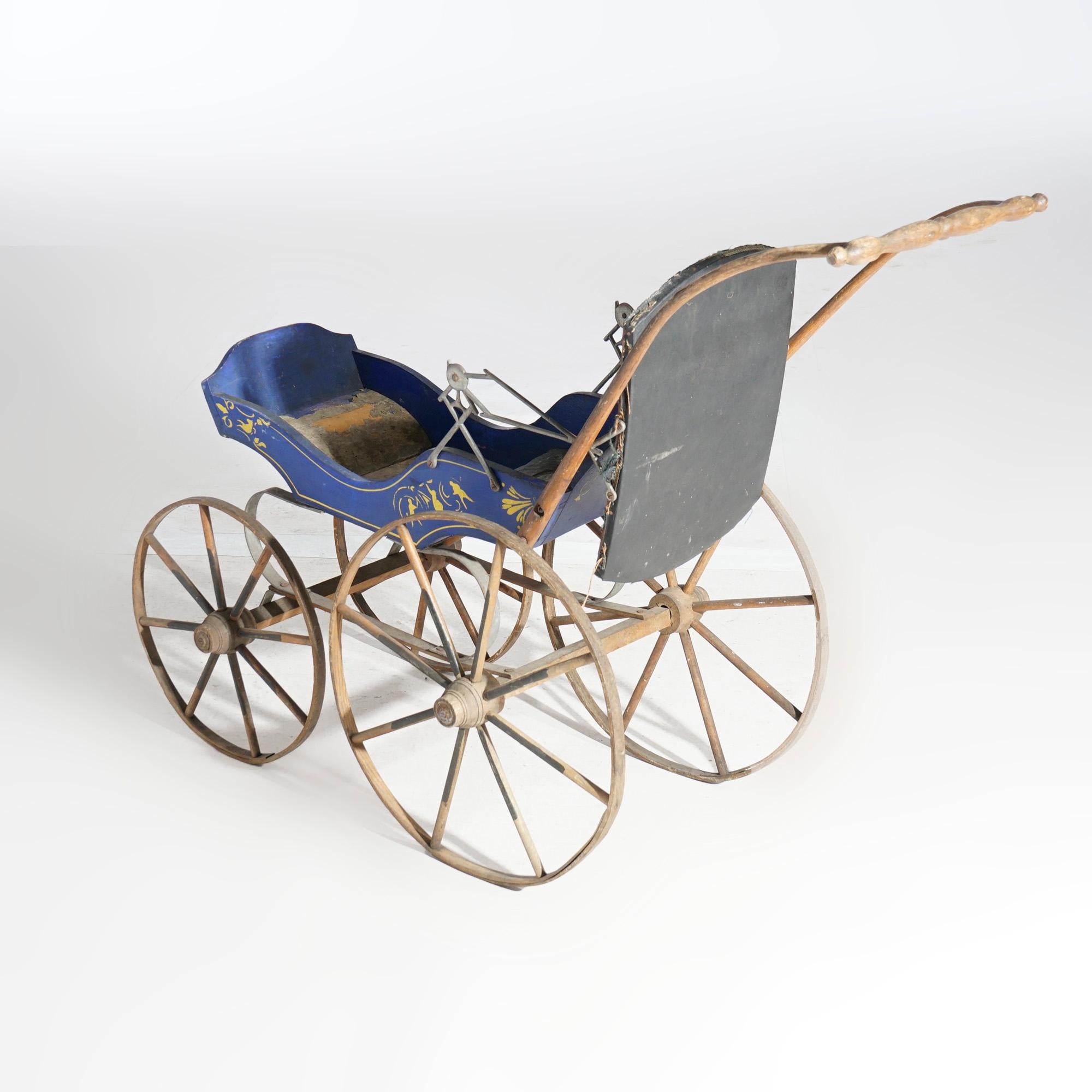 Antique Victorian Painted & Stenciled Doll Buggy 19th C In Good Condition In Big Flats, NY