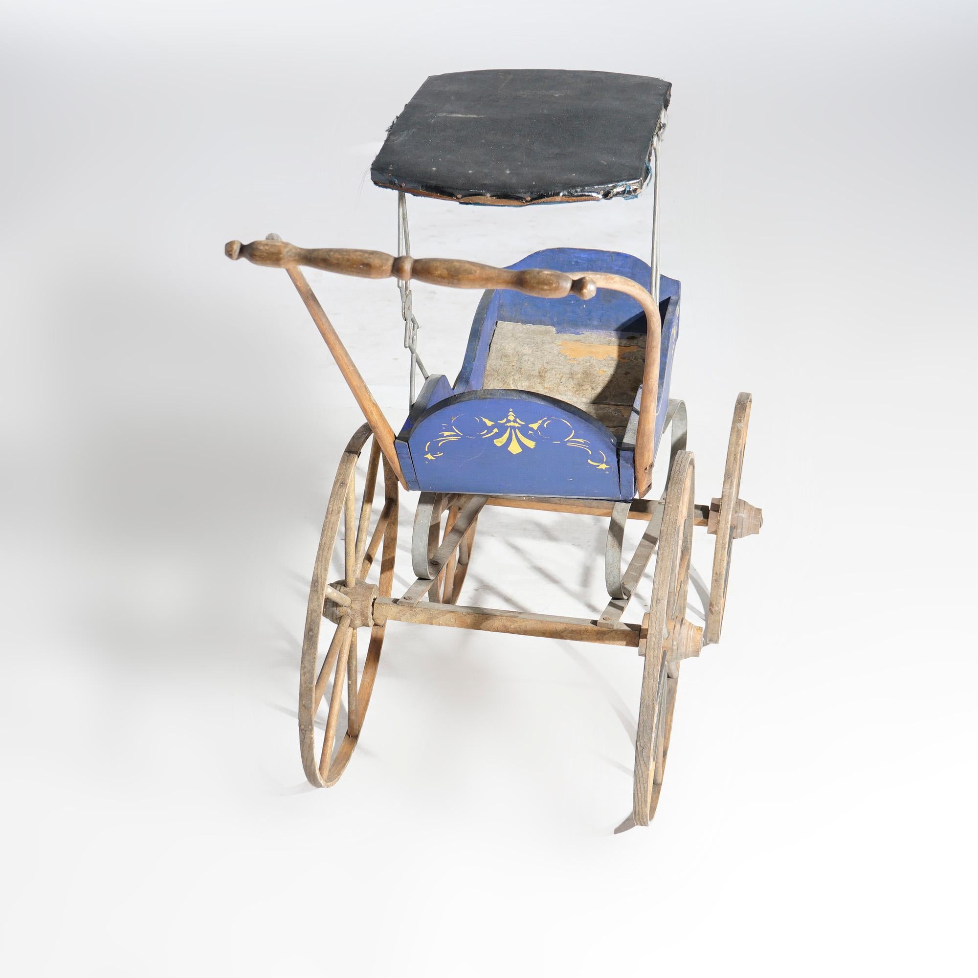 19th Century Antique Victorian Painted & Stenciled Doll Buggy 19th C