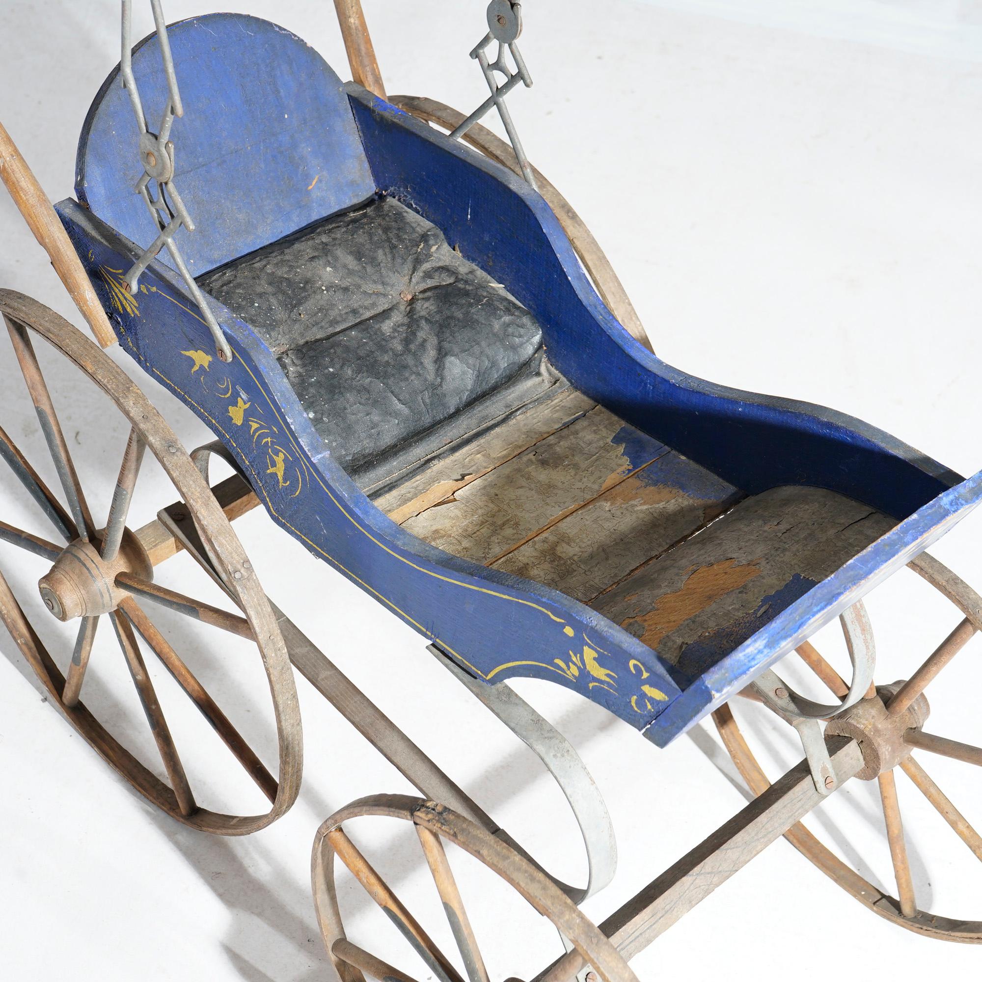 Antique Victorian Painted & Stenciled Doll Buggy 19th C 1